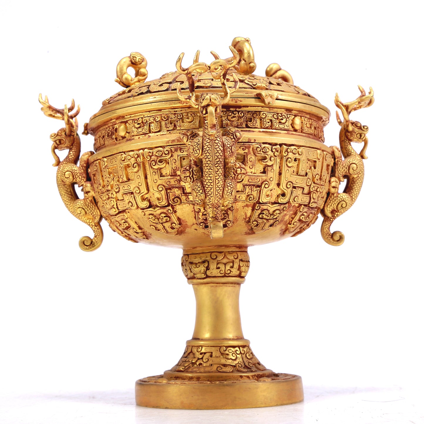 A Fantastic Gilt-Bronze 'Dragon' Stem-Censer And Cover