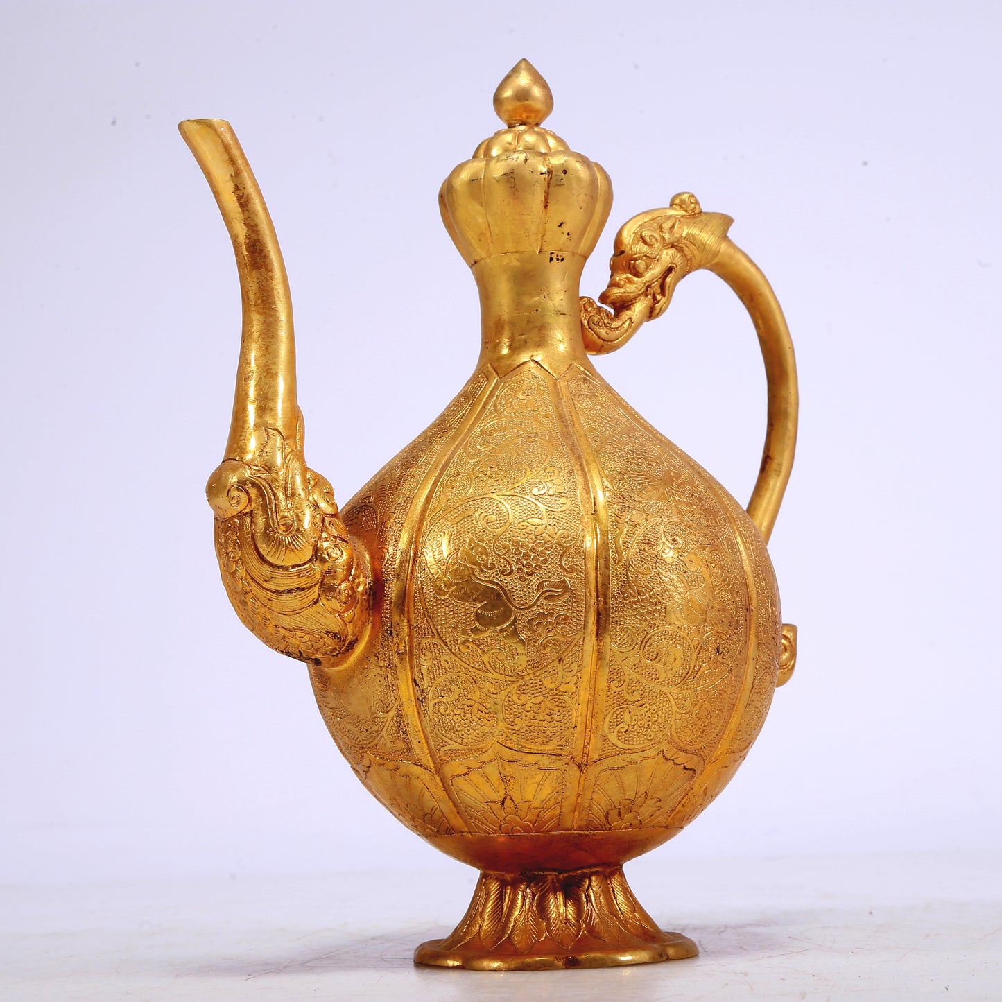 A Fantastic Gilt-Bronze 'Scrolling Lotus& Auspicious Beast' Ewer