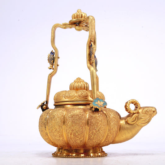 Fantastic Gilt-Bronze 'Scrolling Lotus' Ewer With A Ram-Form Spout