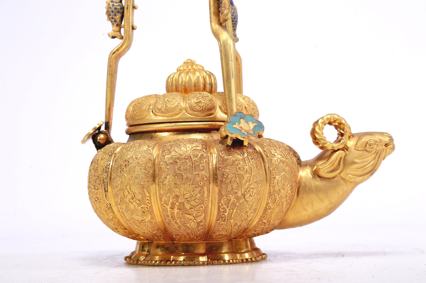 Fantastic Gilt-Bronze 'Scrolling Lotus' Ewer With A Ram-Form Spout