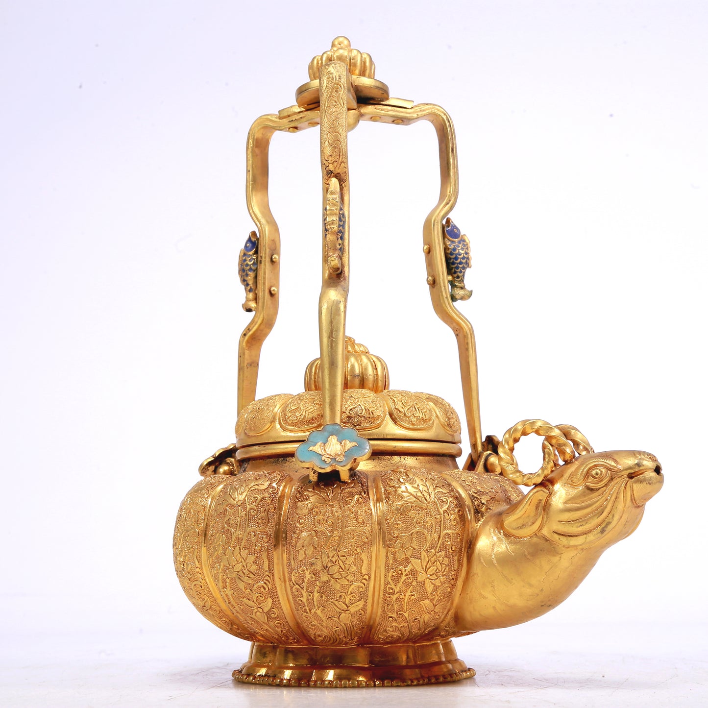 Fantastic Gilt-Bronze 'Scrolling Lotus' Ewer With A Ram-Form Spout