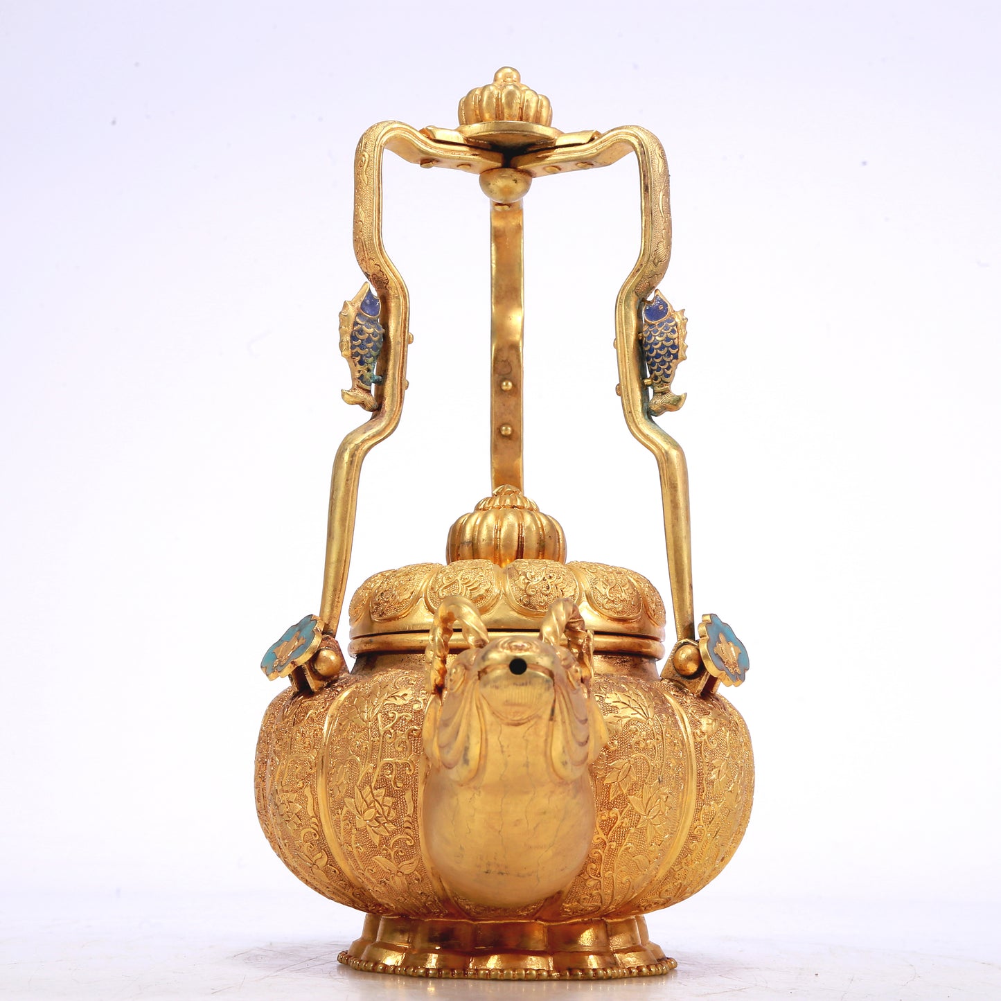 Fantastic Gilt-Bronze 'Scrolling Lotus' Ewer With A Ram-Form Spout