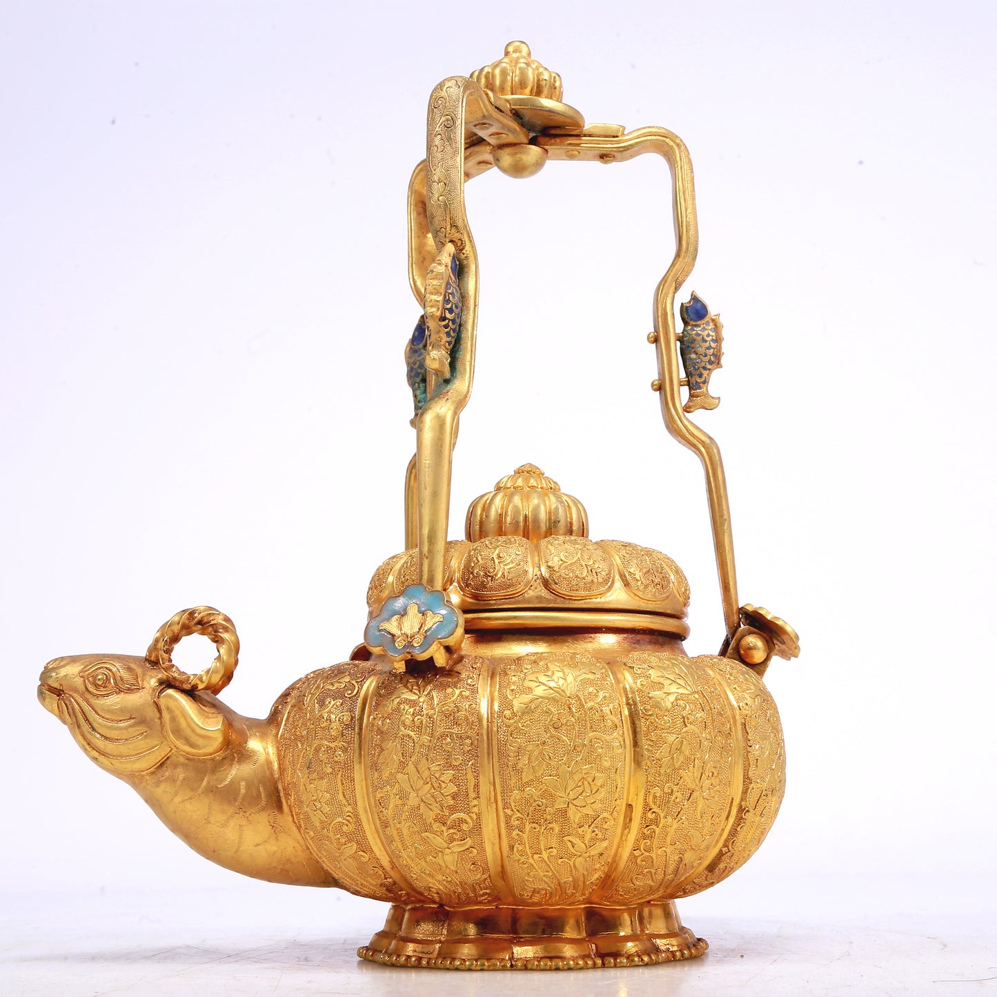 Fantastic Gilt-Bronze 'Scrolling Lotus' Ewer With A Ram-Form Spout