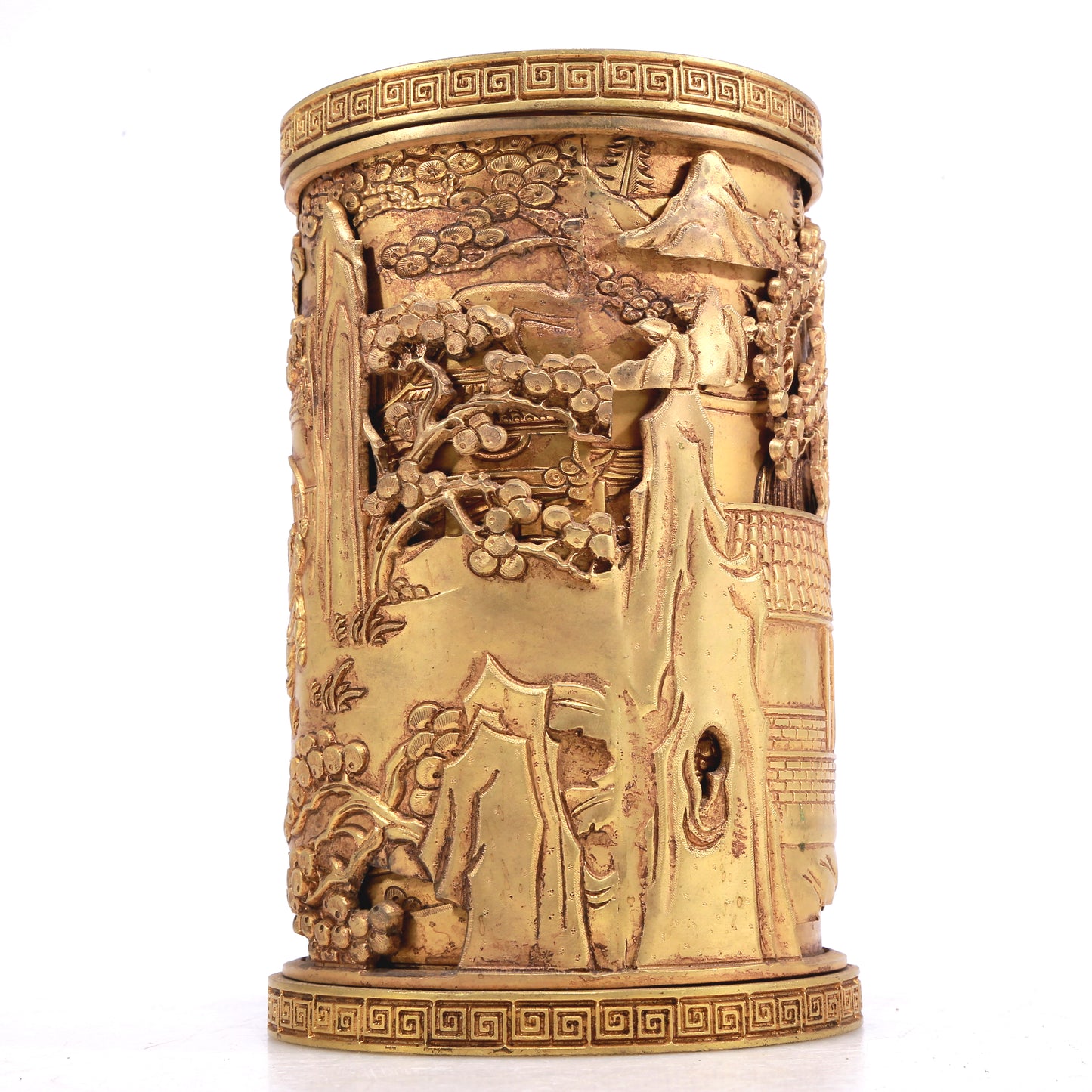 A Fantastic Gilt-Bronze 'Figure& Landscape' Brush Pot