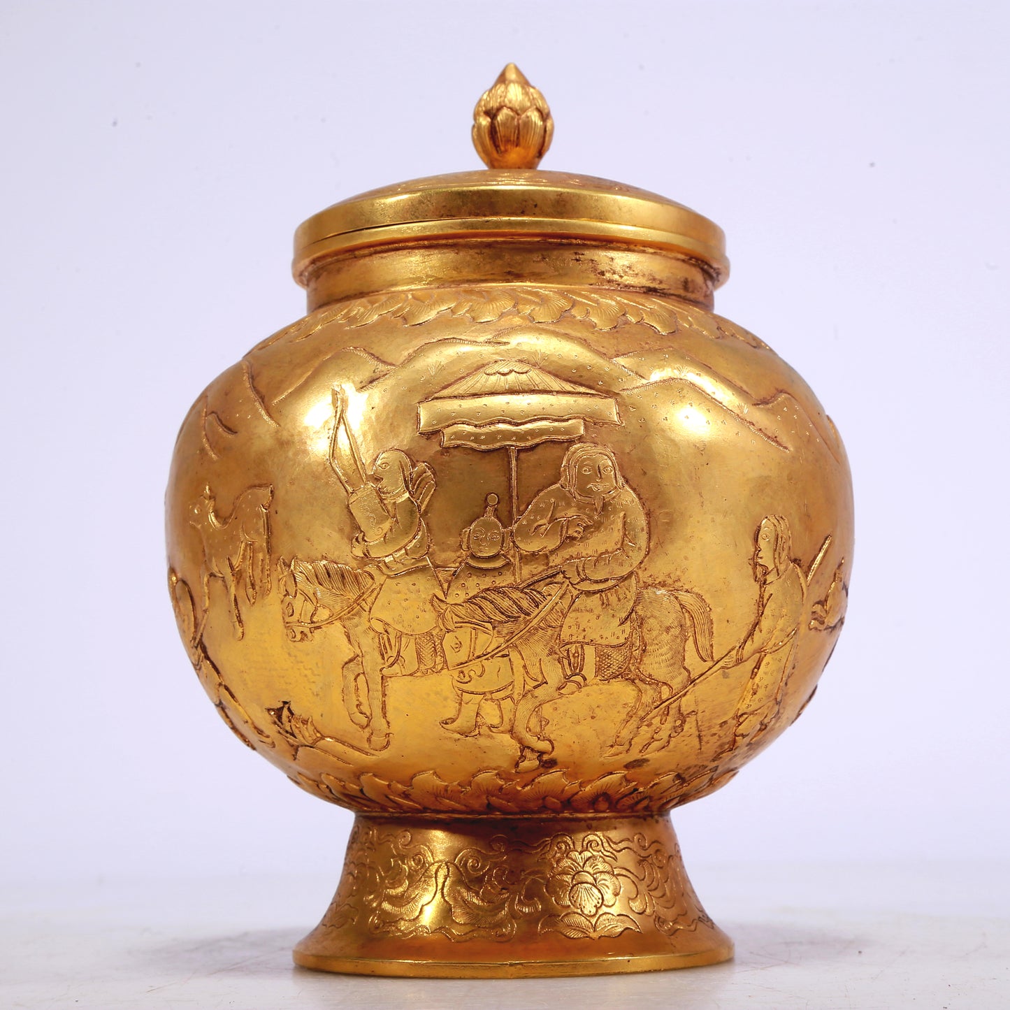 A Fantastic Gilt-Bronze 'Hunting' Jar And Cover