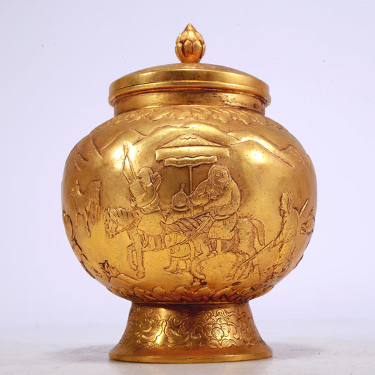 A Fantastic Gilt-Bronze 'Hunting' Jar And Cover