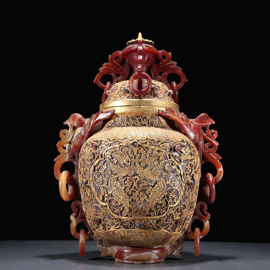 A Brilliant Agate Gold-Mounted 'Flower& Phoenix' Vase And Cover