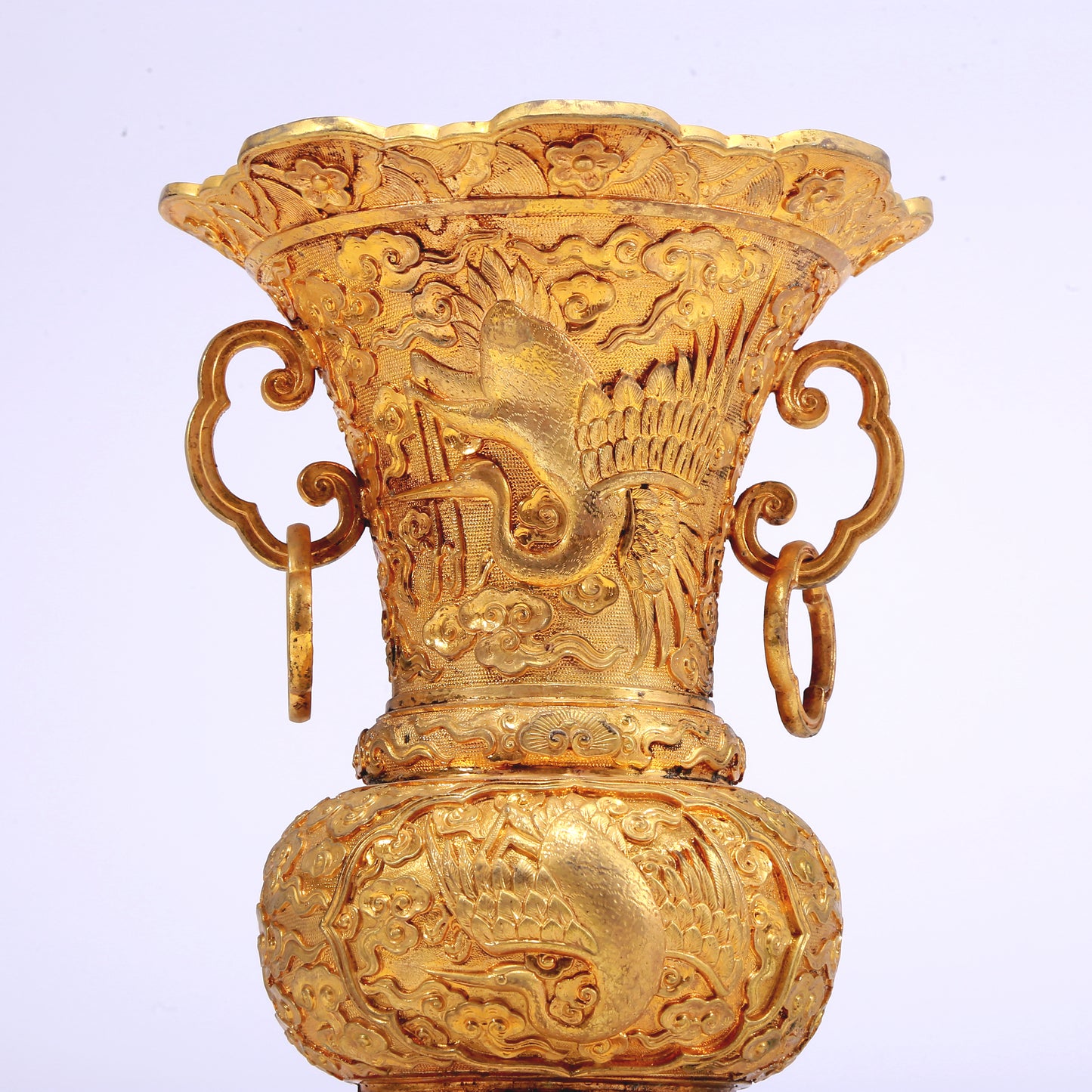 A Fantastic Pair Of Gilt-Bronze 'Auspicious Cloud& Crane' Vases