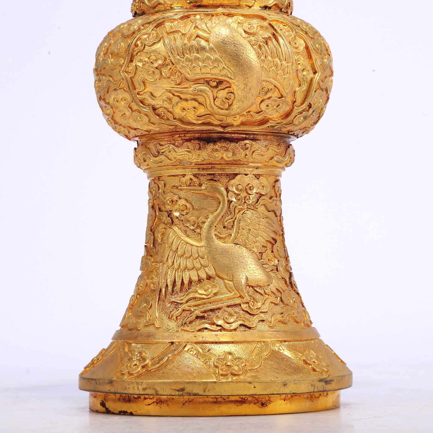 A Fantastic Pair Of Gilt-Bronze 'Auspicious Cloud& Crane' Vases