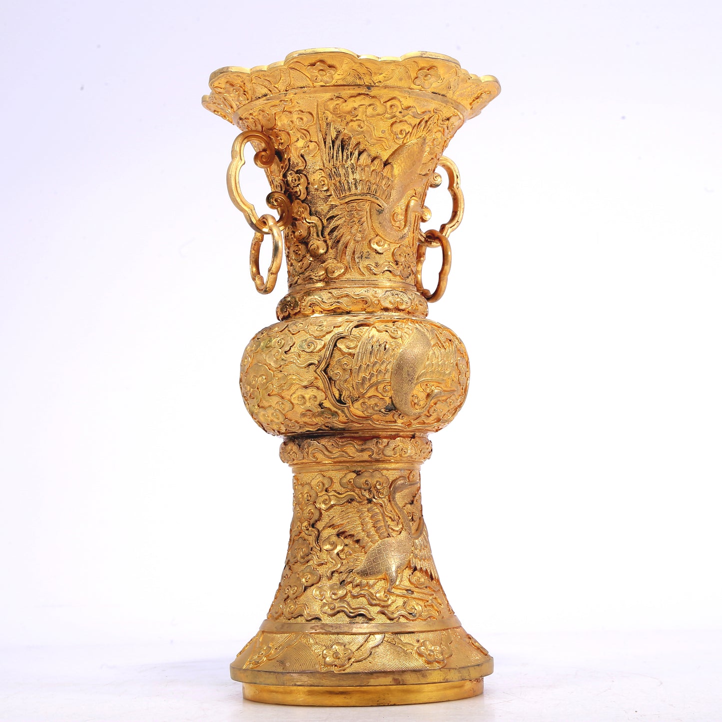 A Fantastic Pair Of Gilt-Bronze 'Auspicious Cloud& Crane' Vases