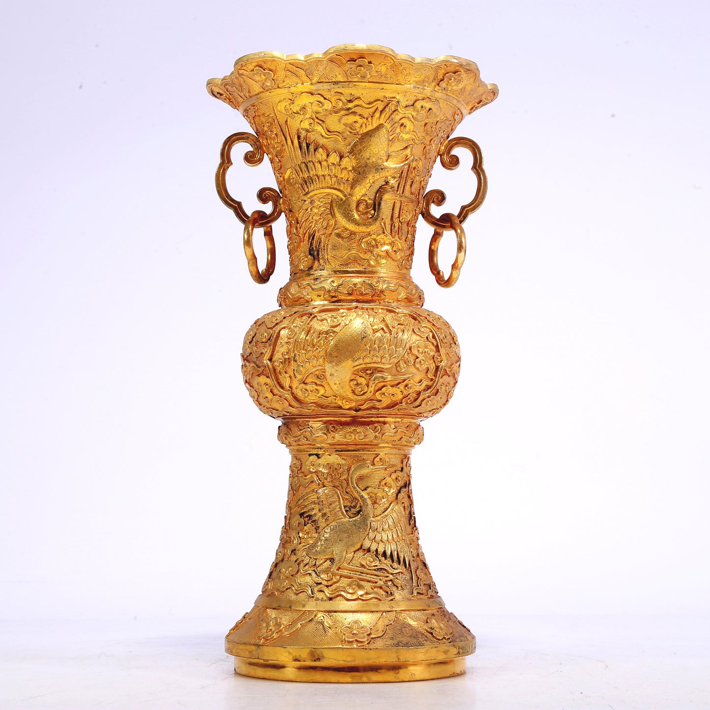 A Fantastic Pair Of Gilt-Bronze 'Auspicious Cloud& Crane' Vases