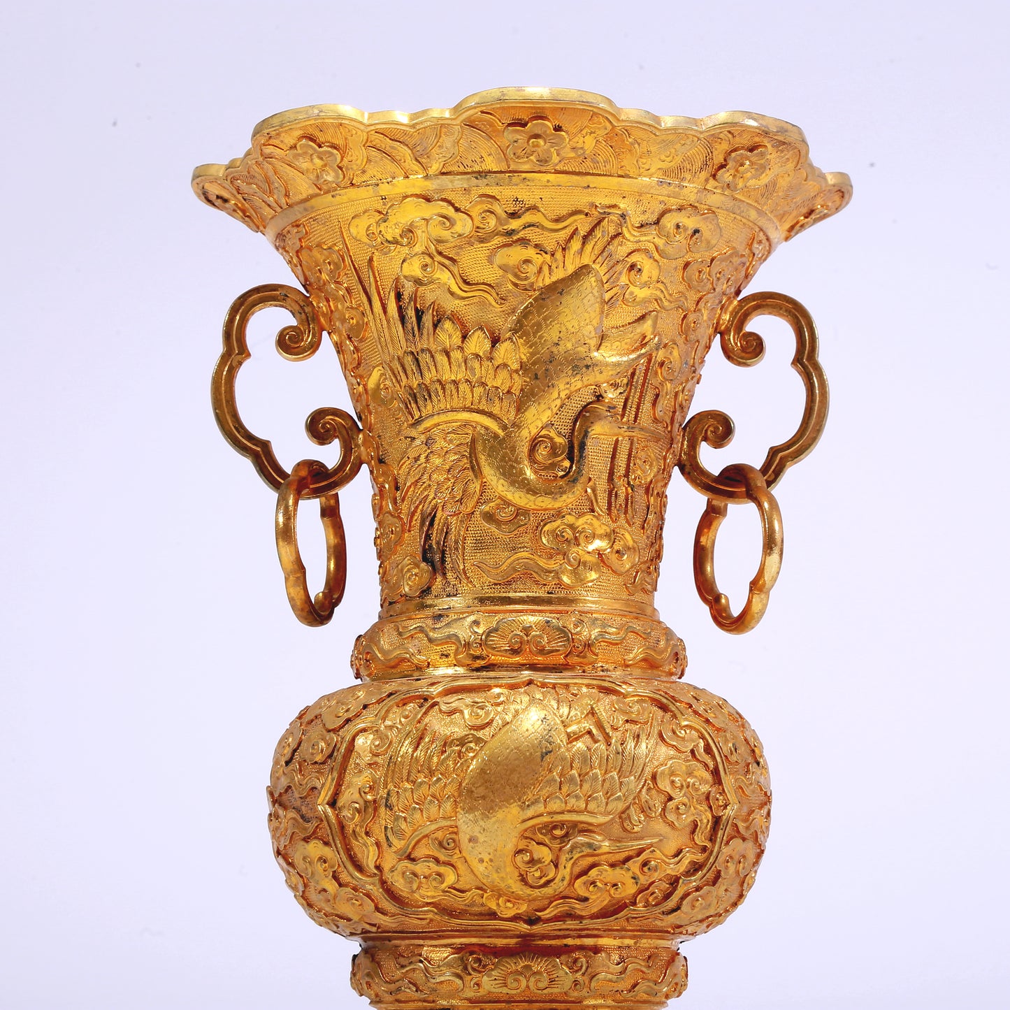 A Fantastic Pair Of Gilt-Bronze 'Auspicious Cloud& Crane' Vases