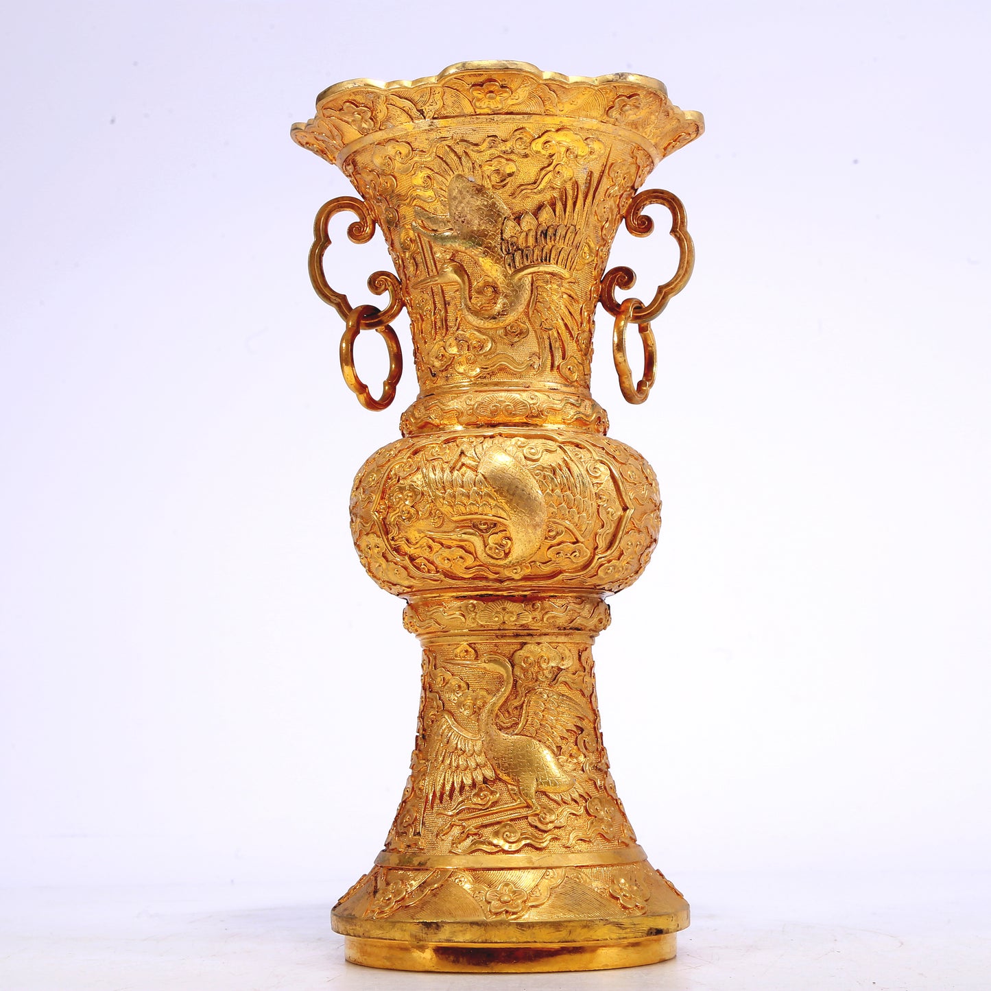 A Fantastic Pair Of Gilt-Bronze 'Auspicious Cloud& Crane' Vases