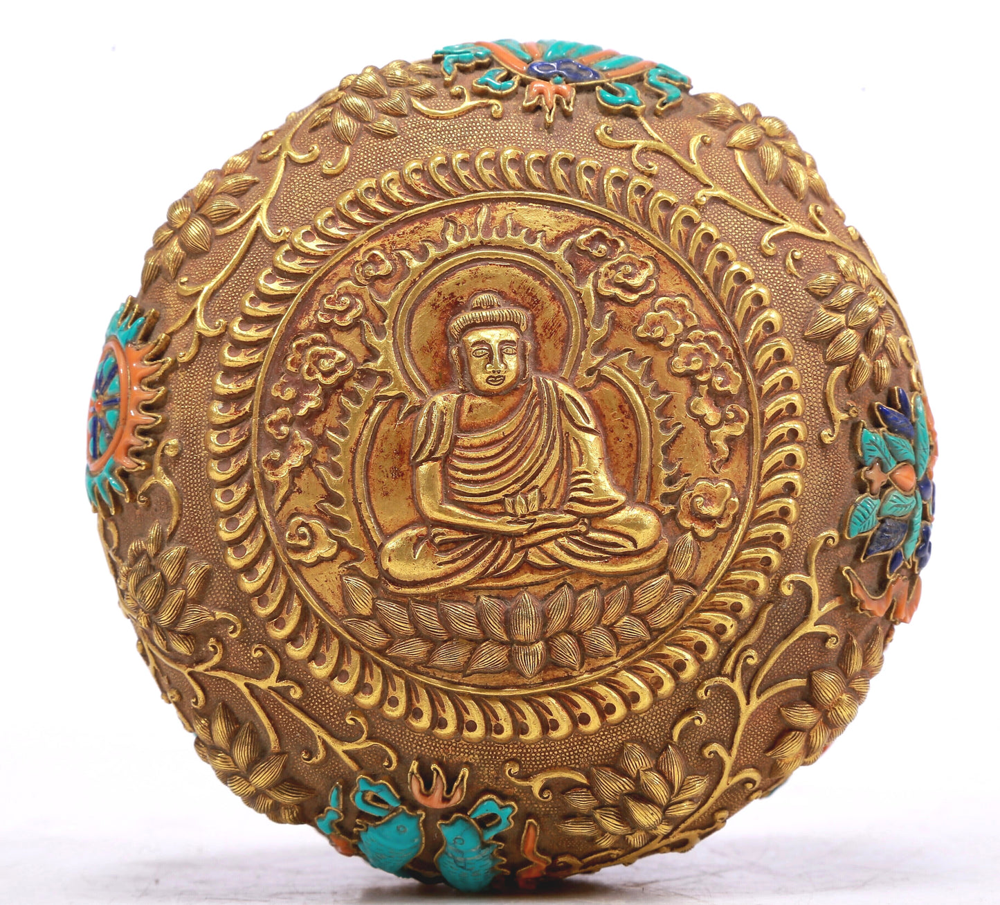 A Fantastic Gilt-Bronze Gem-Inlaid 'Scrolling Lotus& Buddha Shakyamuni' Box