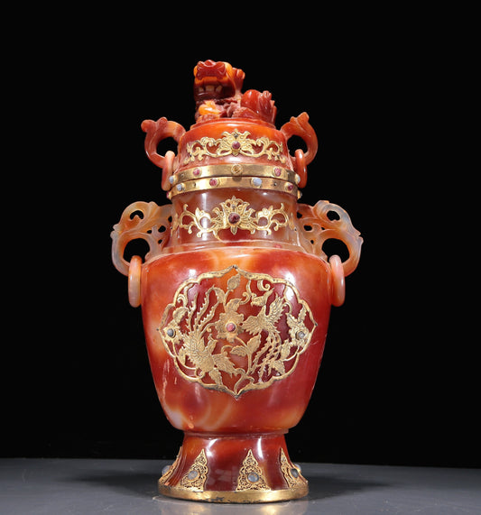 A Brilliant Agate Gold-Mounted 'Flower& Phoenix' Vase And Cover