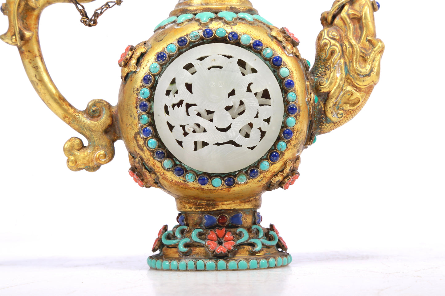 A Fantastic Pair Of Gilt-Bronze Gem-Inlaid 'Dragon' Ewers