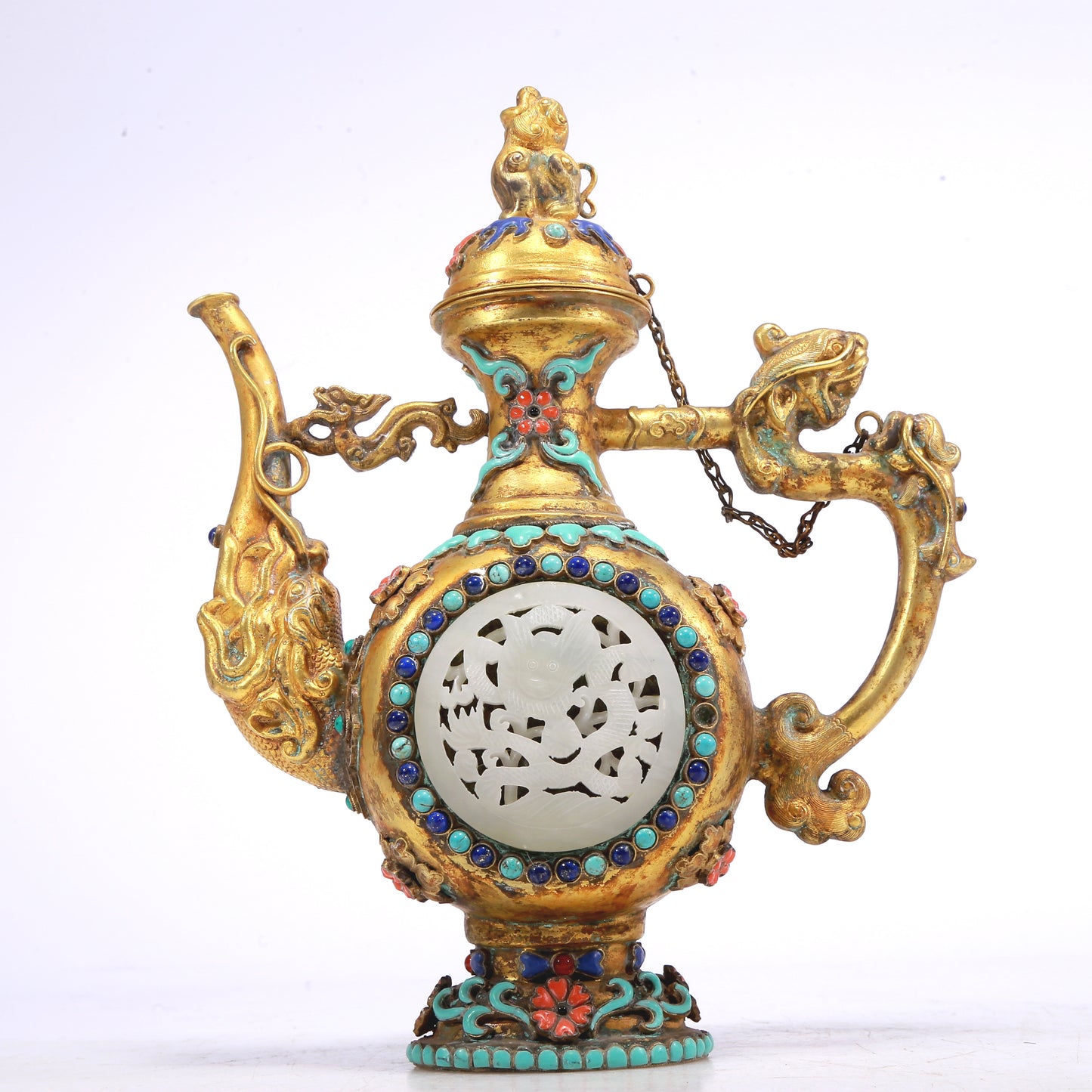 A Fantastic Pair Of Gilt-Bronze Gem-Inlaid 'Dragon' Ewers