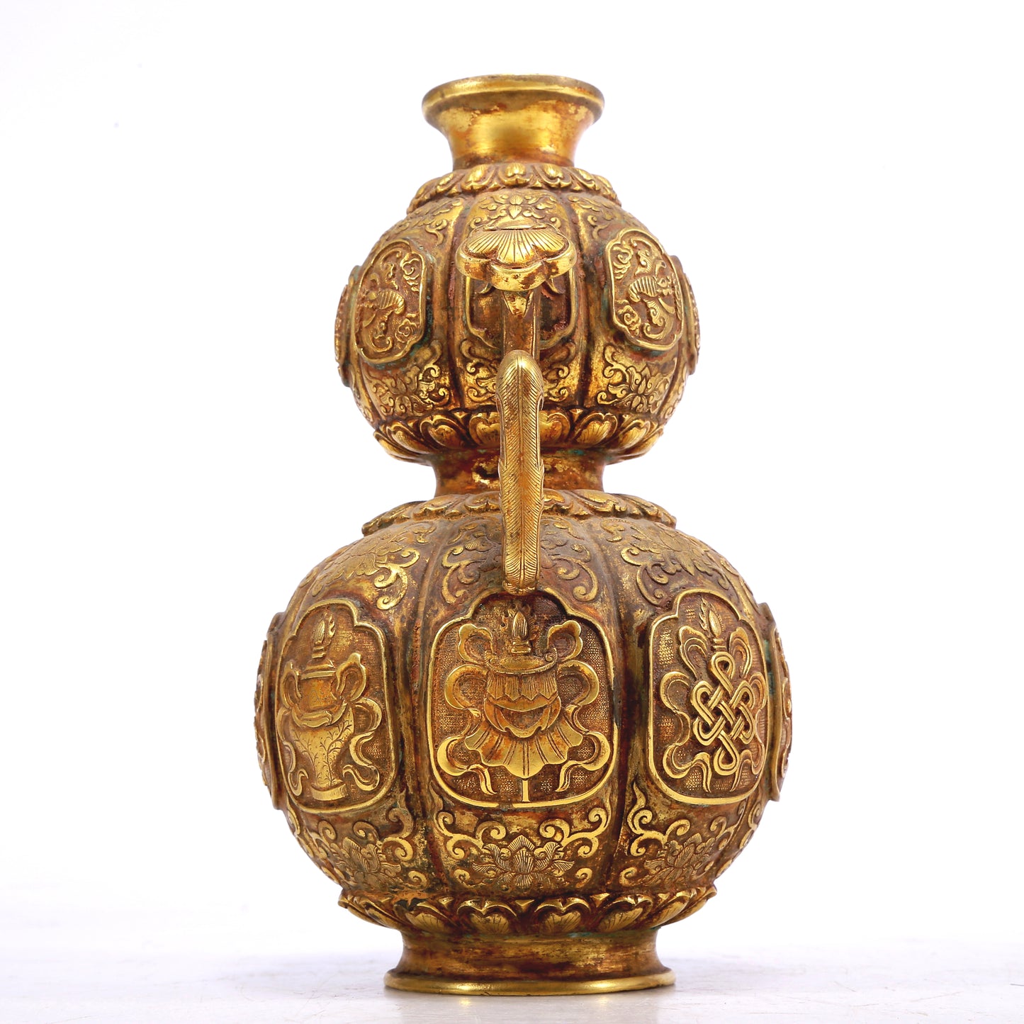 An Excellent Gilt-Bronze 'Weapons Of The Eight Immortals' Ruyi-Handled Gourd-Form Vase