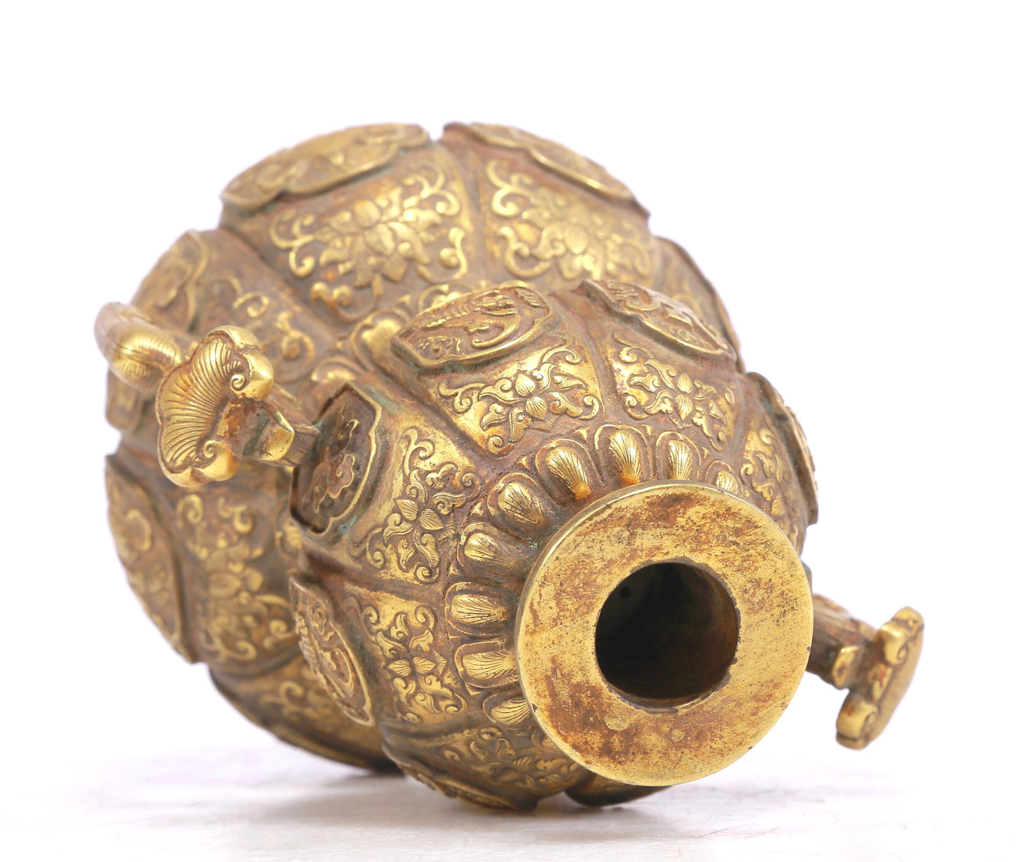 An Excellent Gilt-Bronze 'Weapons Of The Eight Immortals' Ruyi-Handled Gourd-Form Vase