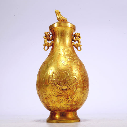 An Excellent Gilt-Bronze 'Figure' Dragon-Handled Vase And Cover