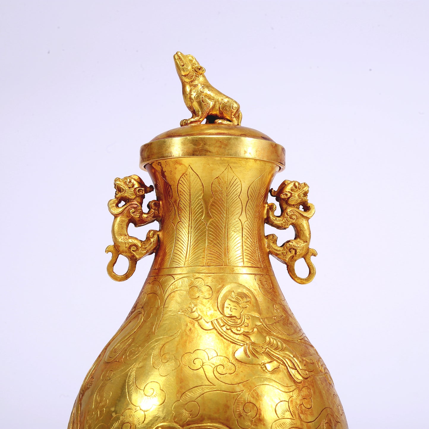 An Excellent Gilt-Bronze 'Figure' Dragon-Handled Vase And Cover