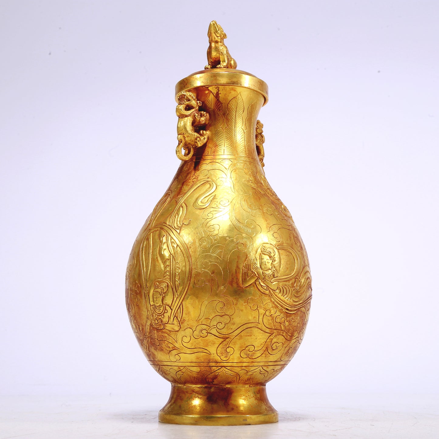 An Excellent Gilt-Bronze 'Figure' Dragon-Handled Vase And Cover