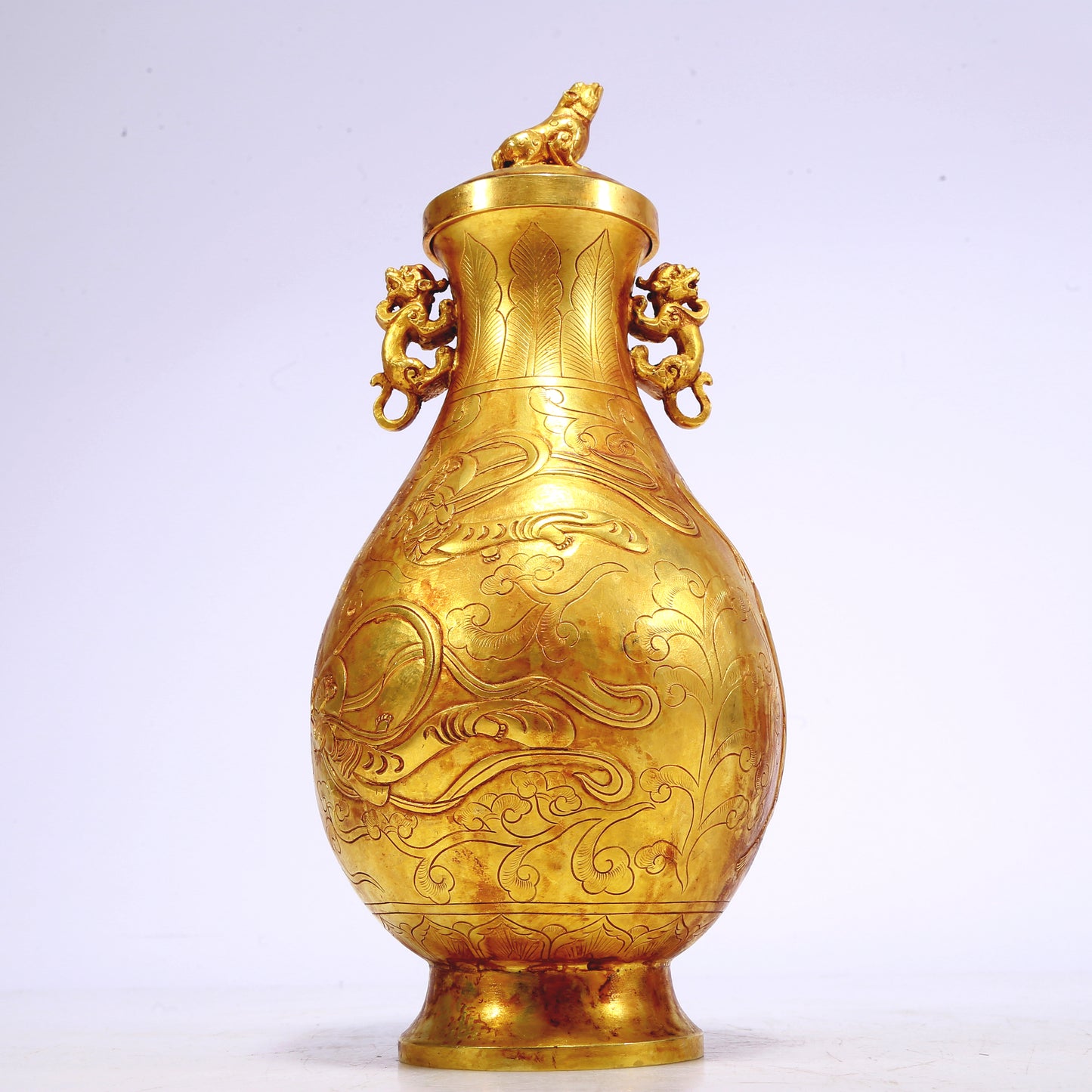 An Excellent Gilt-Bronze 'Figure' Dragon-Handled Vase And Cover