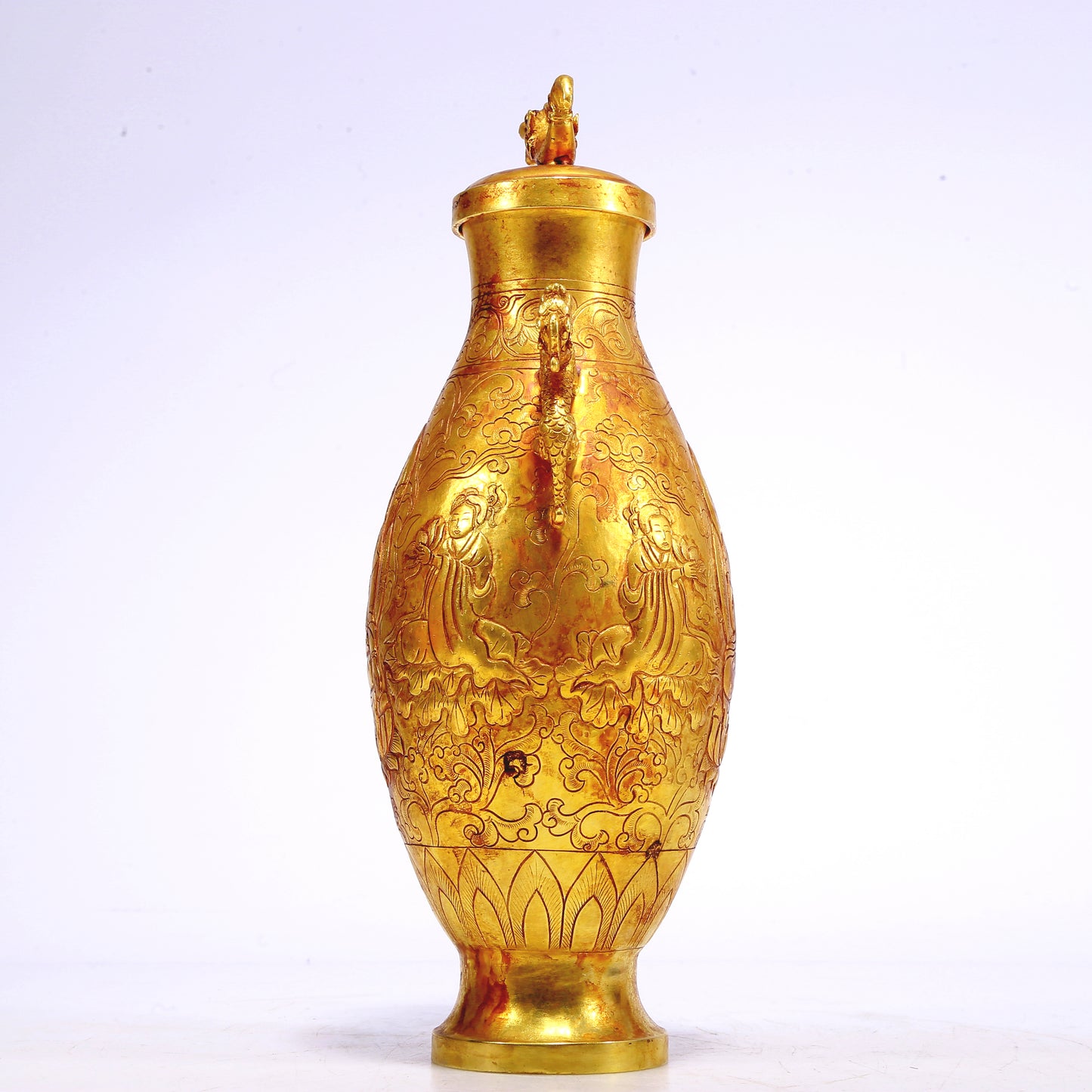 An Excellent Gilt-Bronze 'Bodhisattva' Dragon-Handled Vase And Cover