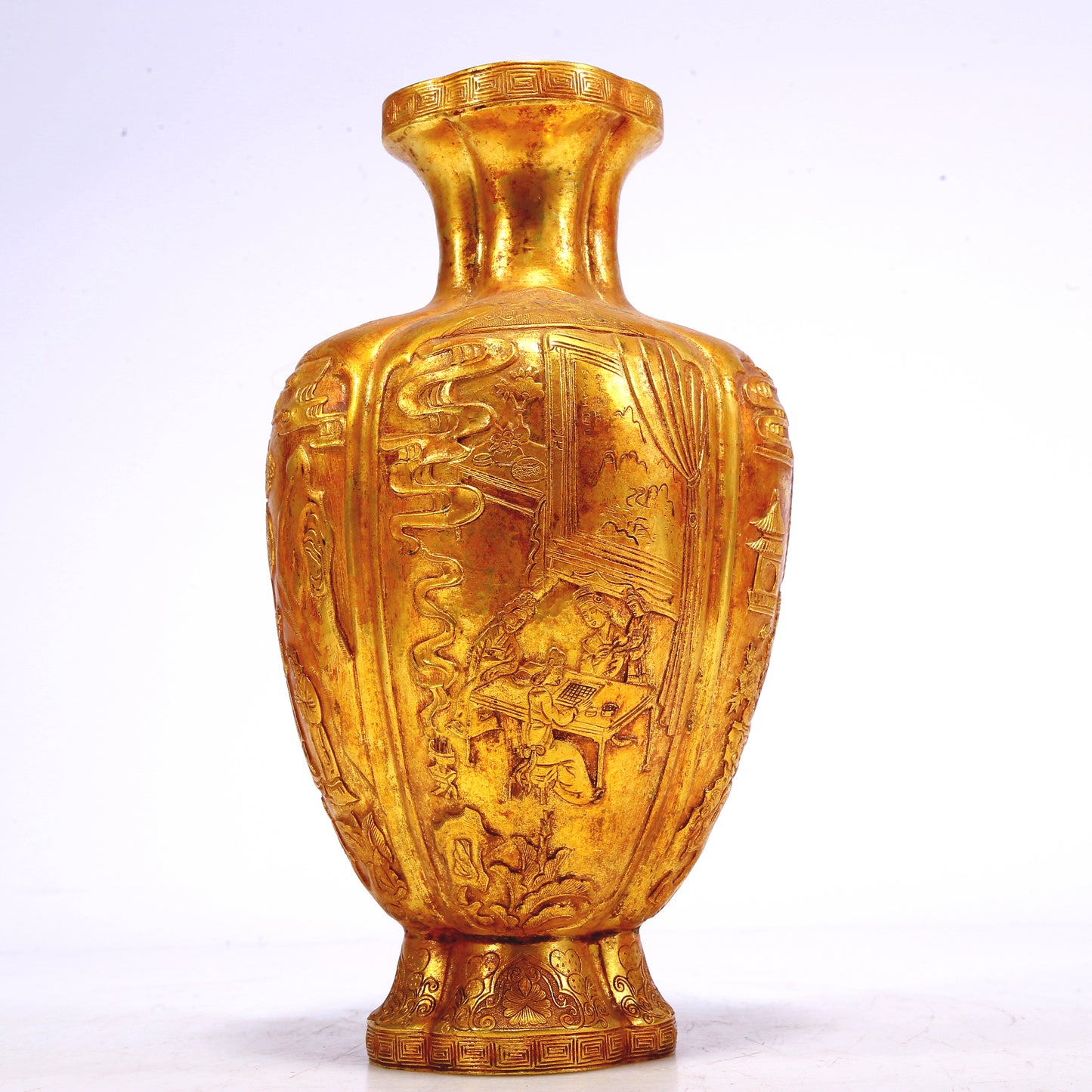 An Excellent Pair Of Gilt-Bronze 'Figure& Landscape' Vases