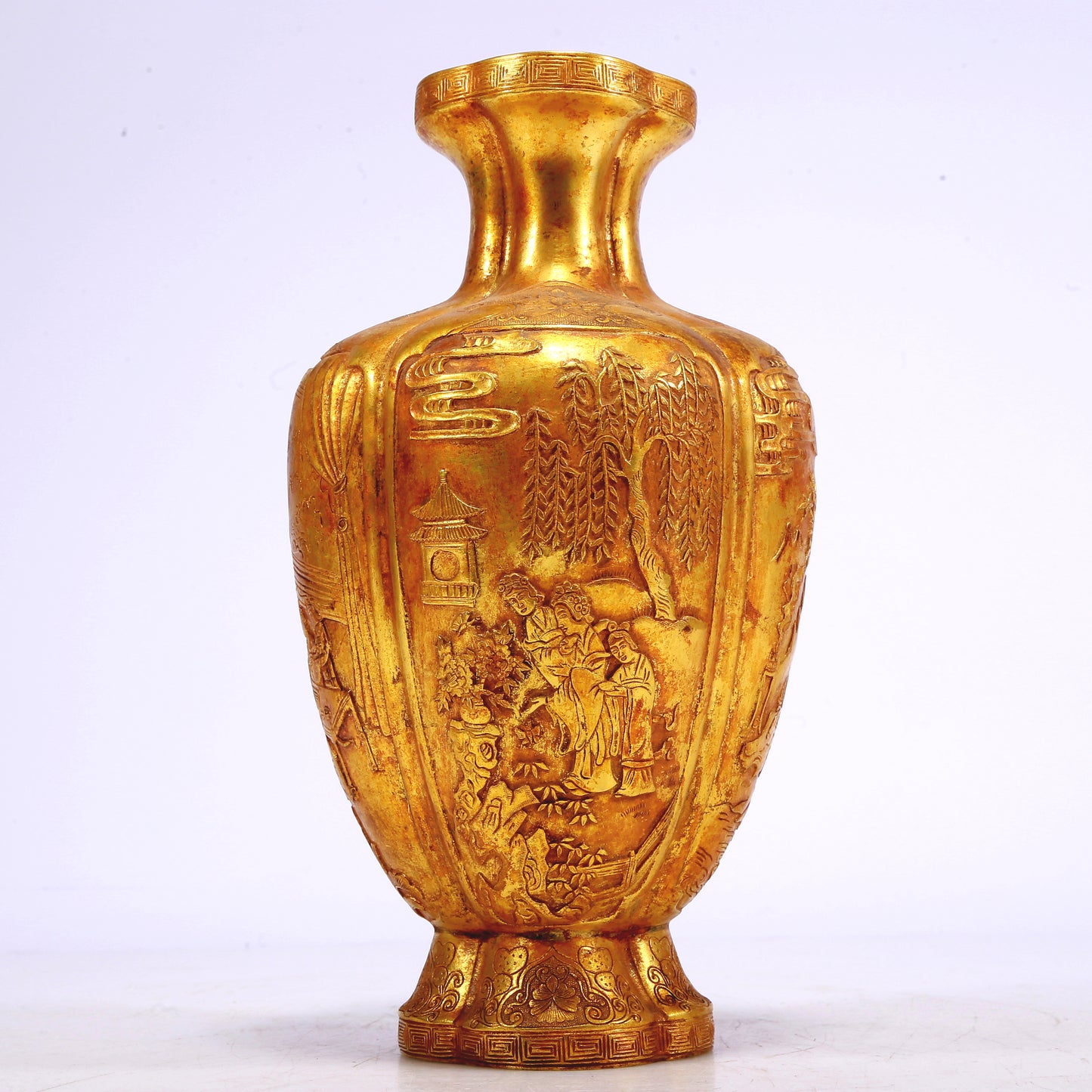 An Excellent Pair Of Gilt-Bronze 'Figure& Landscape' Vases