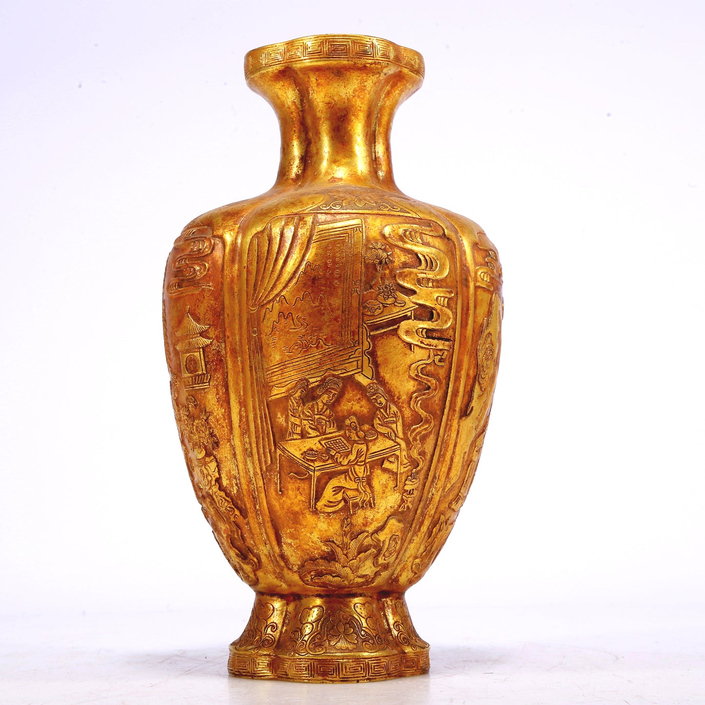 An Excellent Pair Of Gilt-Bronze 'Figure& Landscape' Vases