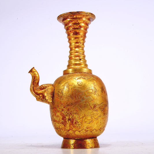 An Excellent Gilt-Bronze 'Bodhisattva' Pot With An Elephant-Form Spout And Inscriptions