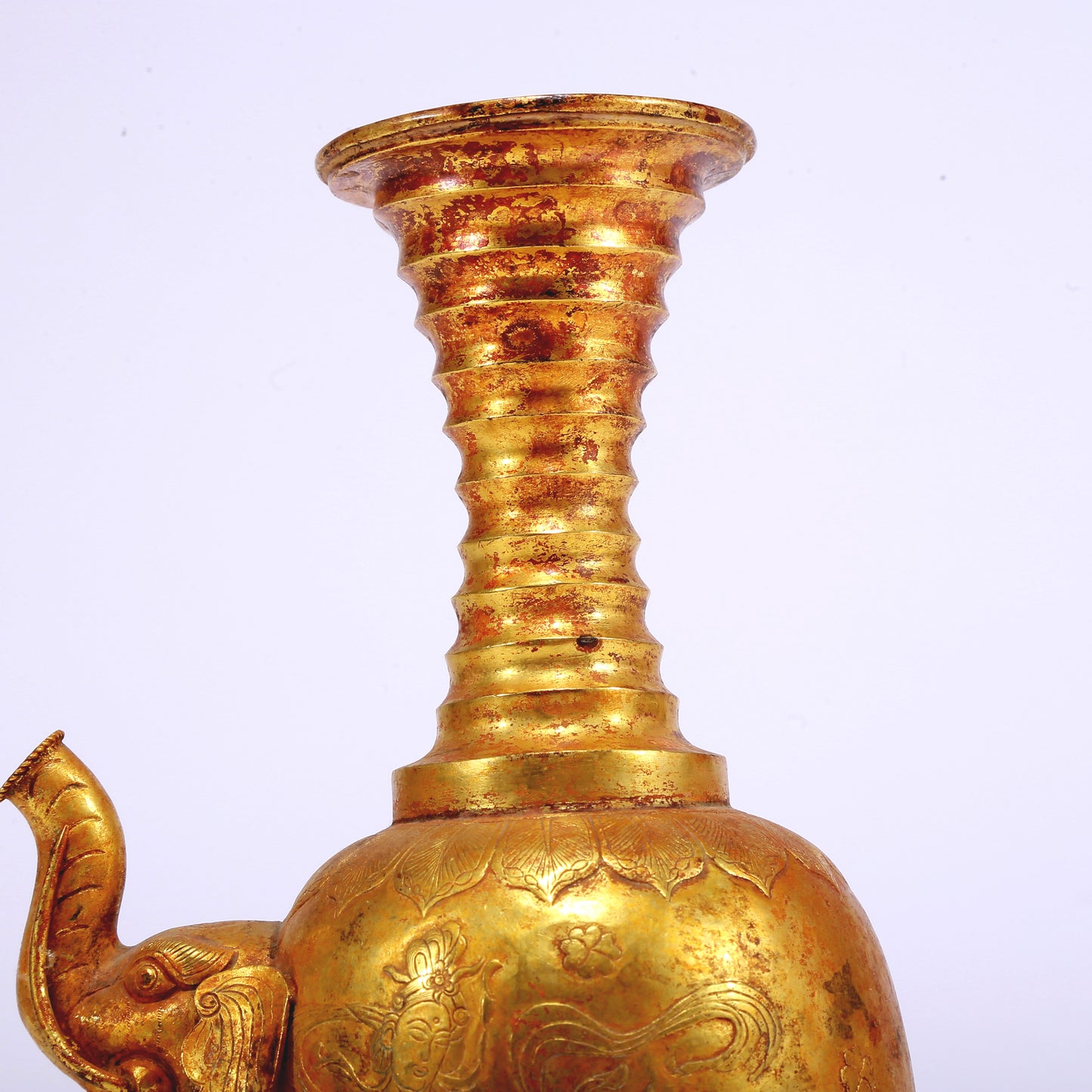 An Excellent Gilt-Bronze 'Bodhisattva' Pot With An Elephant-Form Spout And Inscriptions