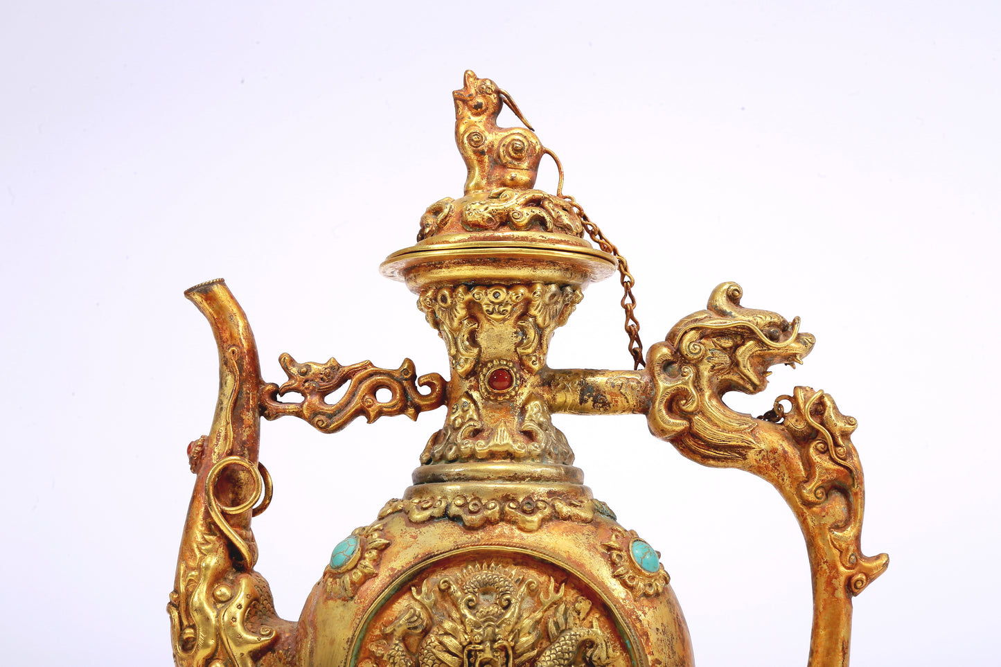 An Excellent Gilt-Bronze Gem-Inlaid 'Dragon& Auspicious Cloud' Ewer