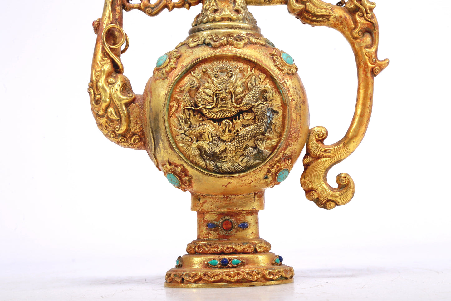 An Excellent Gilt-Bronze Gem-Inlaid 'Dragon& Auspicious Cloud' Ewer