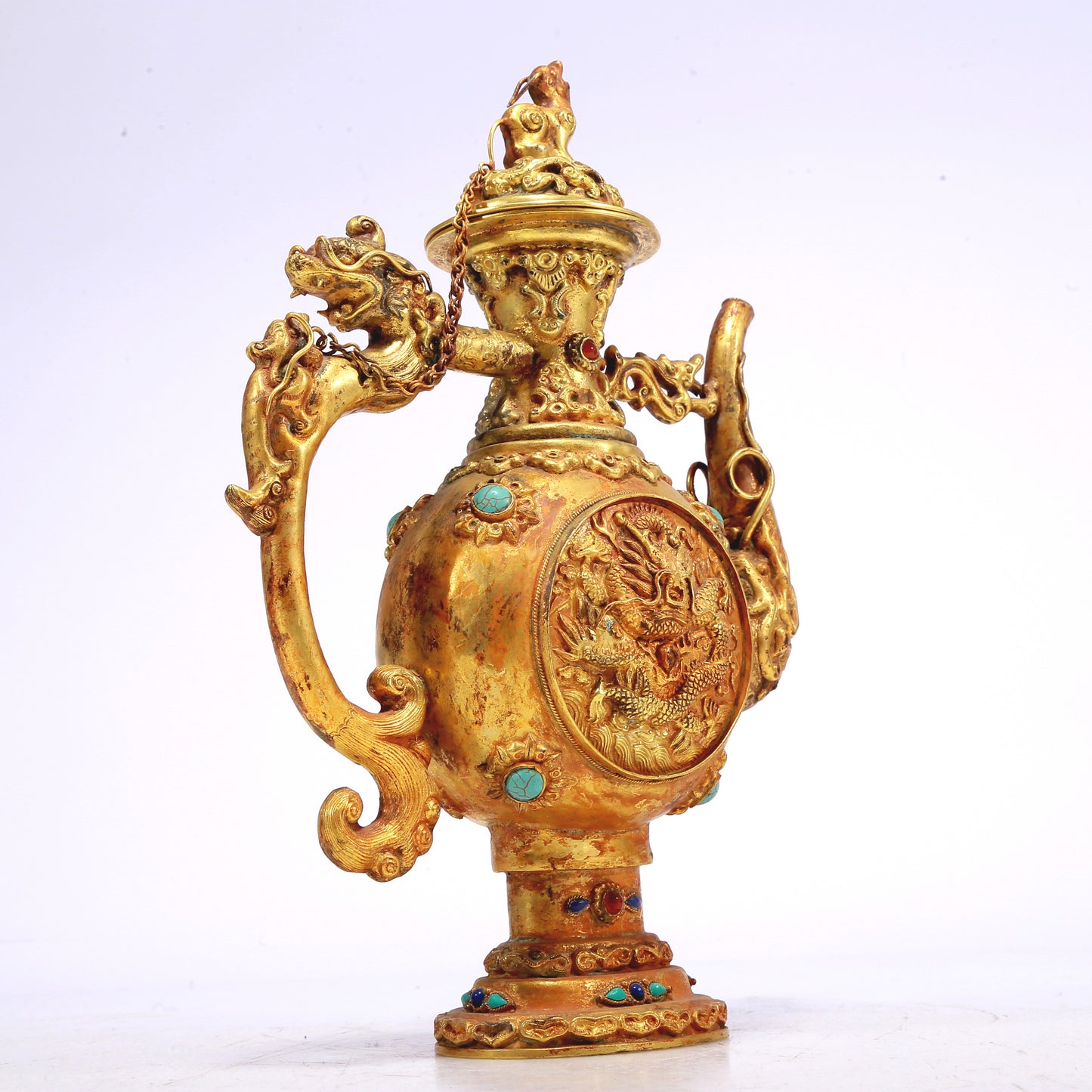 An Excellent Gilt-Bronze Gem-Inlaid 'Dragon& Auspicious Cloud' Ewer