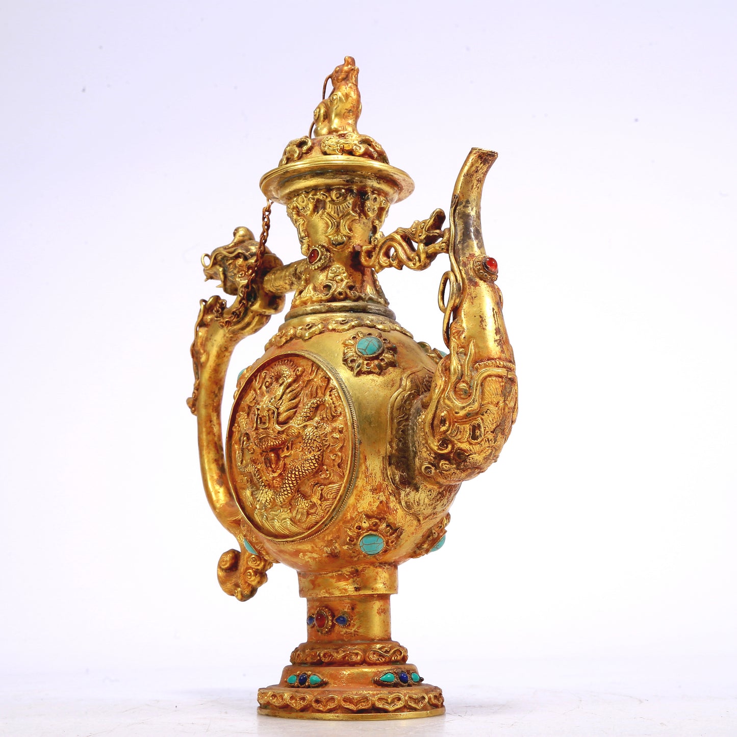 An Excellent Gilt-Bronze Gem-Inlaid 'Dragon& Auspicious Cloud' Ewer