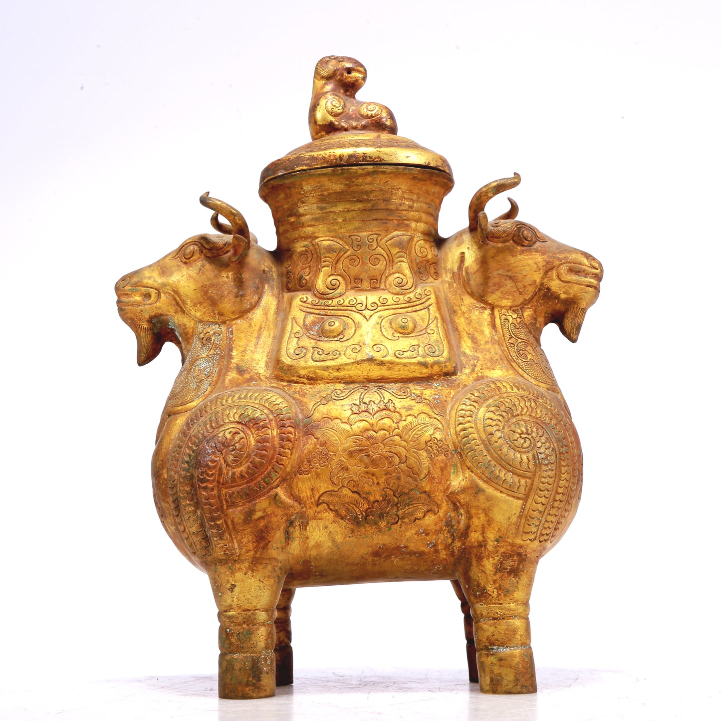 An Excellent Gilt-Bronze Buffalo-Form Vase And Cover