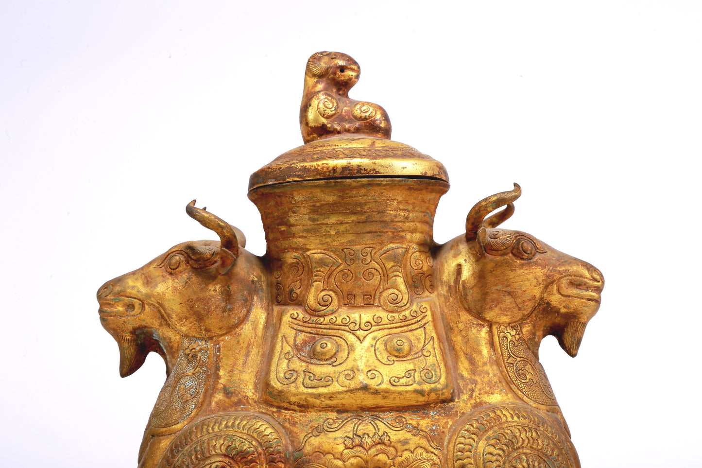 An Excellent Gilt-Bronze Buffalo-Form Vase And Cover