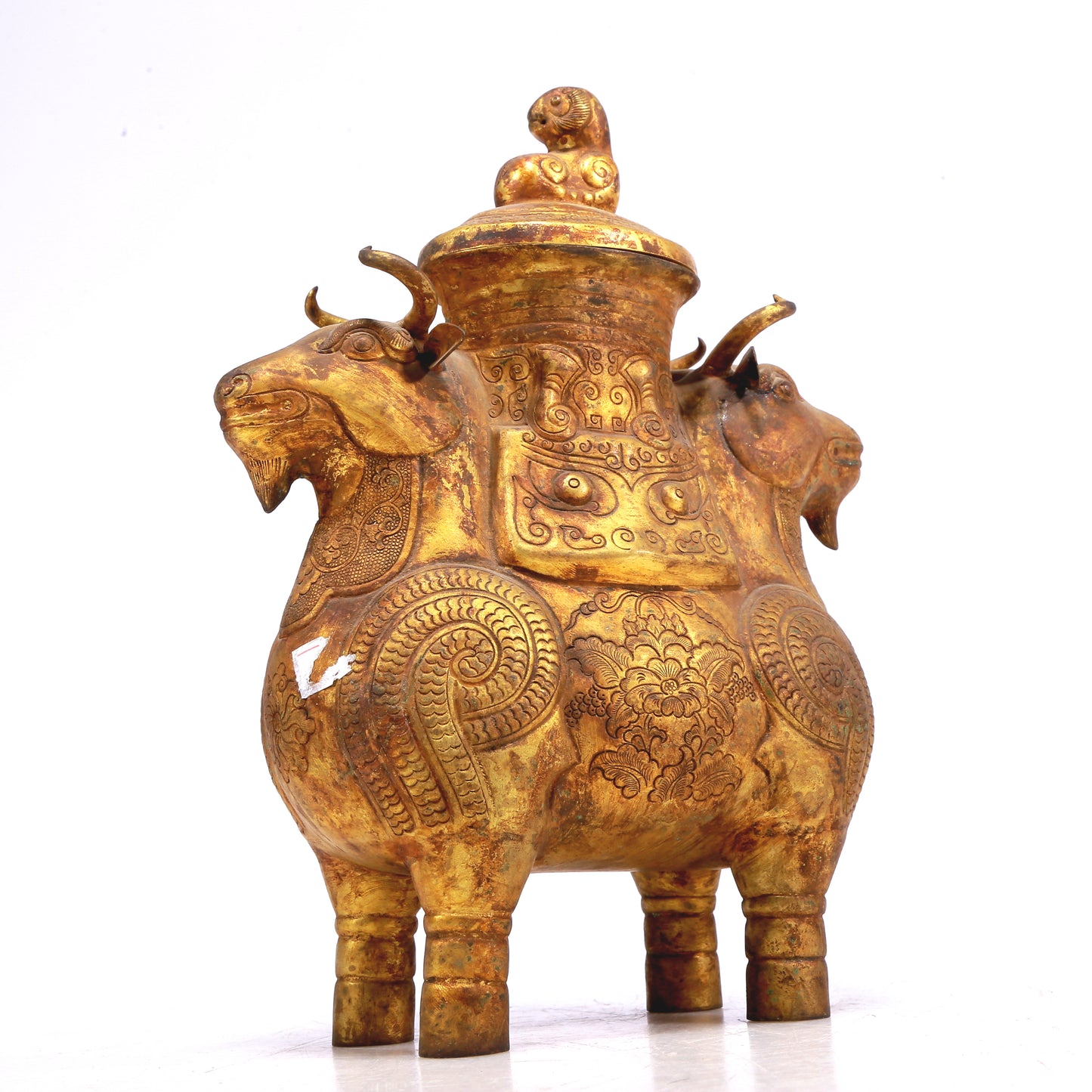 An Excellent Gilt-Bronze Buffalo-Form Vase And Cover