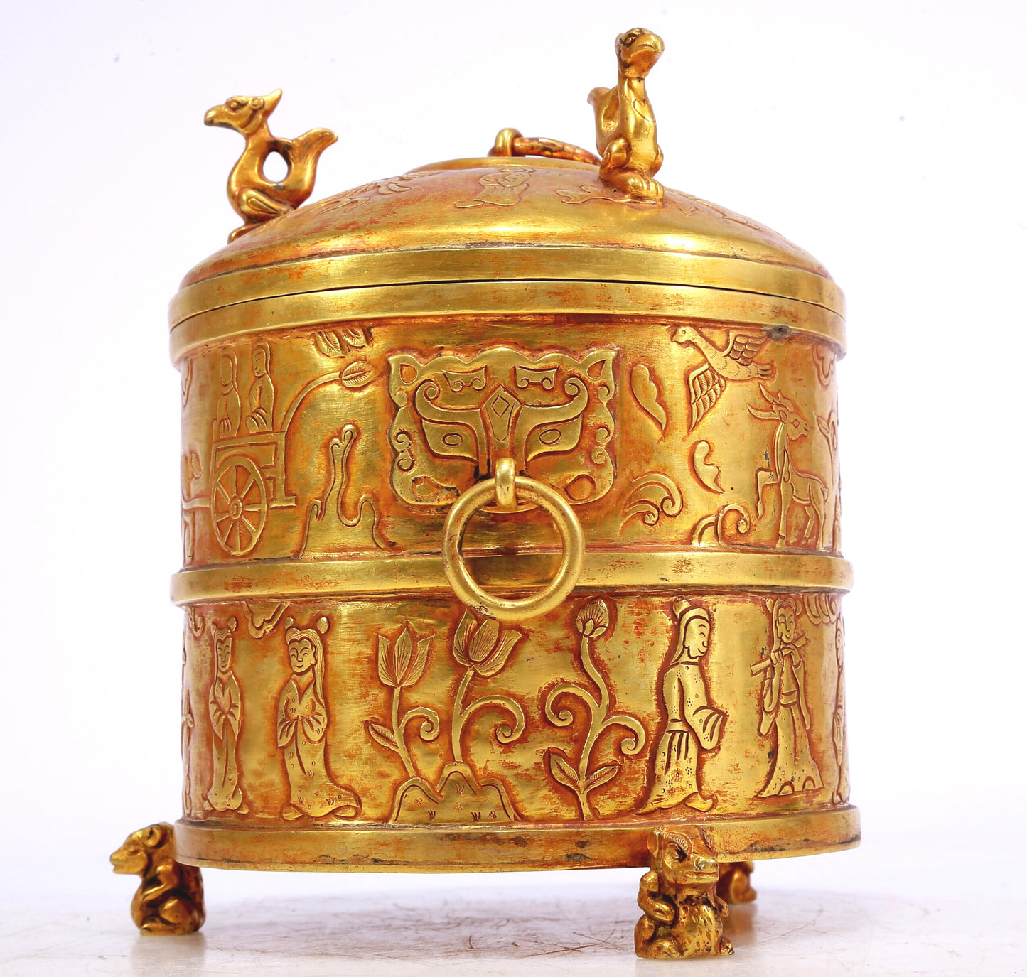 An Excellent Gilt-Bronze 'Hunting' Tripod Jar And Cover