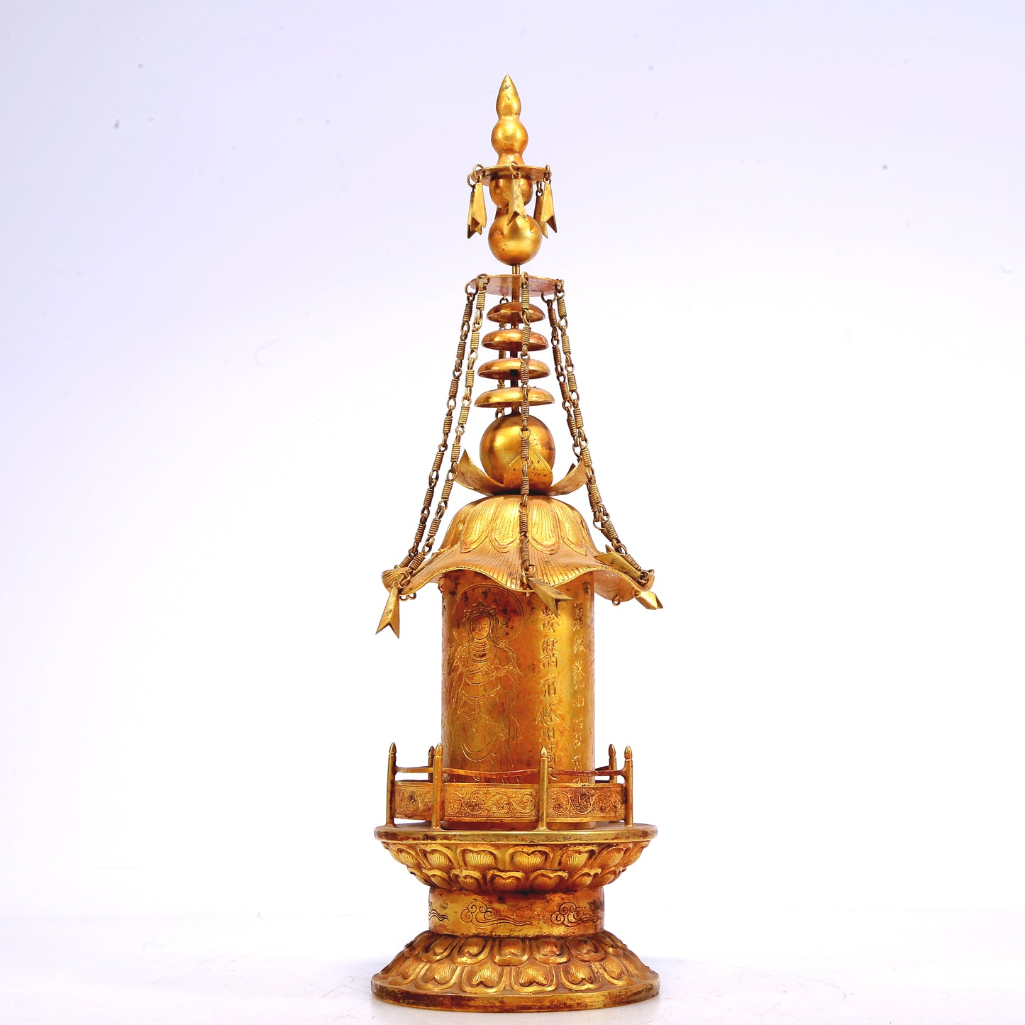 An Excellent Gilt-Bronze 'Bodhisattva' Stupa With Inscriptions