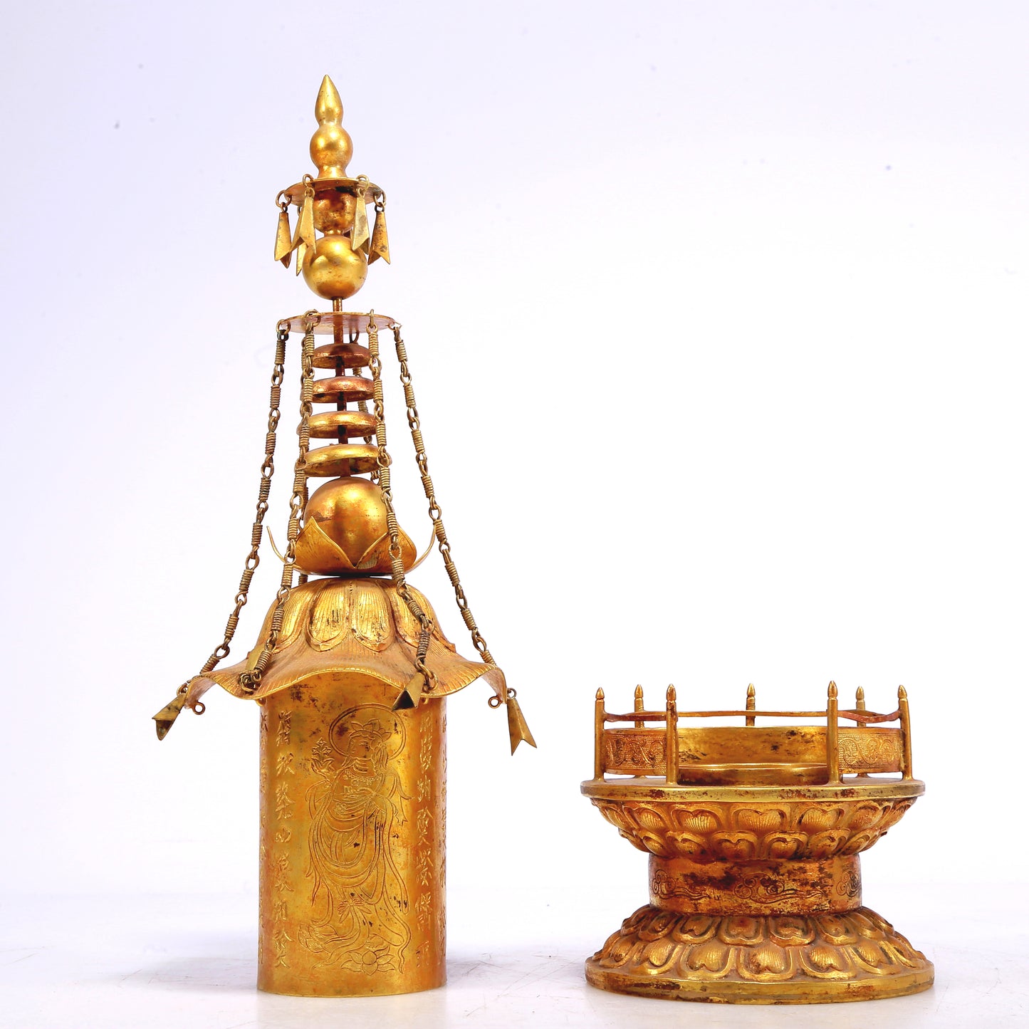 An Excellent Gilt-Bronze 'Bodhisattva' Stupa With Inscriptions