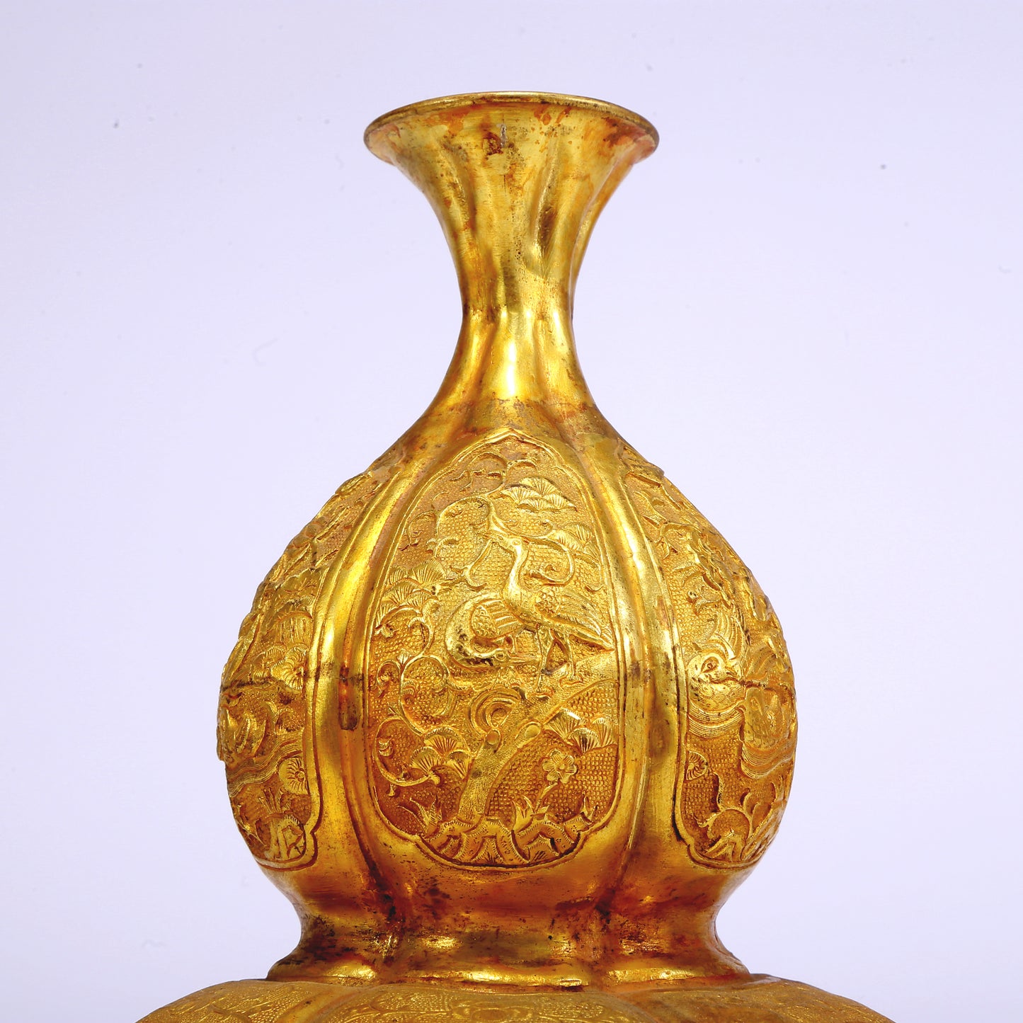 An Excellent Gilt-Bronze 'Scrolling Lotus& Figure' Gourd-Form Vase