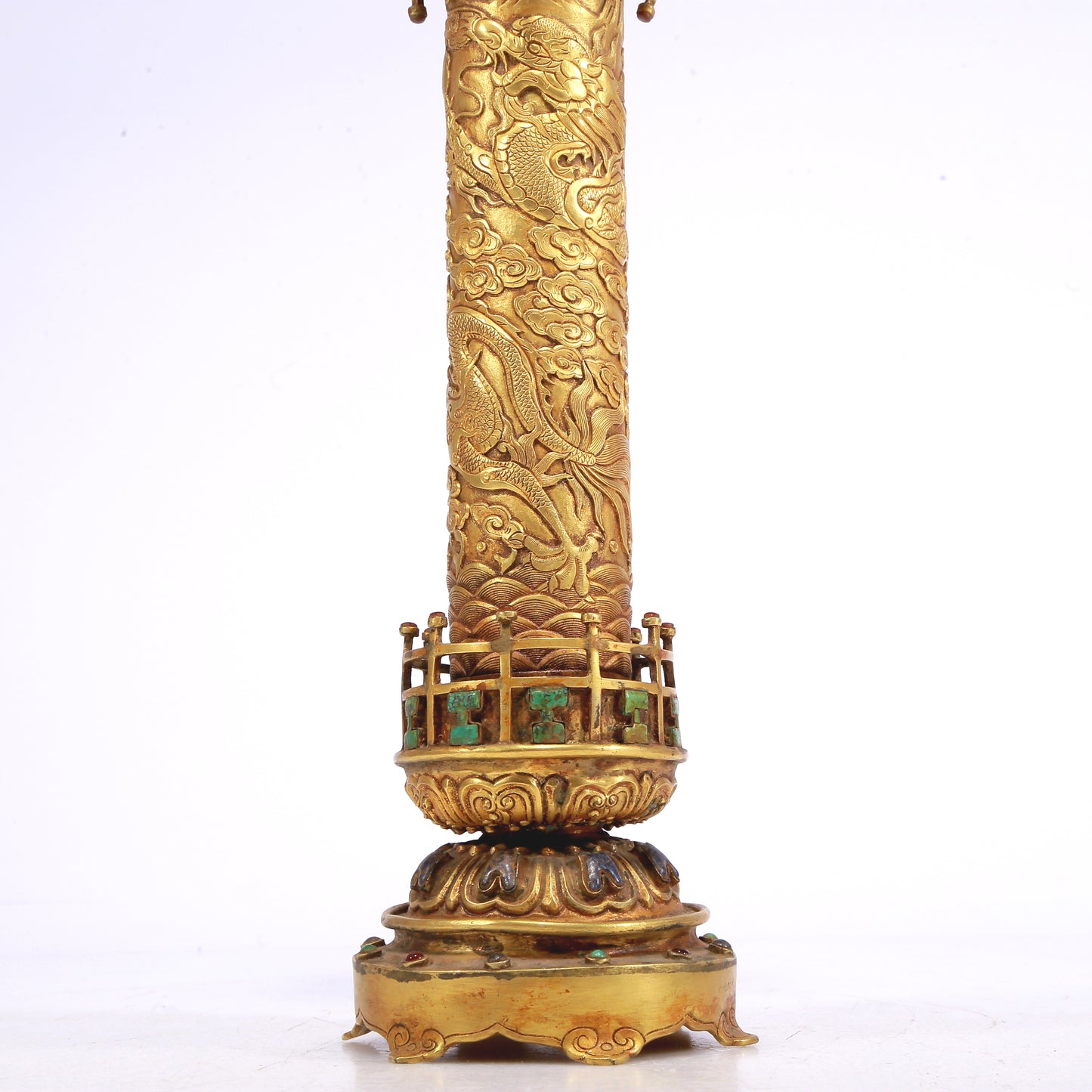 An Excellent Pair Of Gilt-Bronze Gem-Inlaid 'Dragon& Auspicious Cloud' Decorations