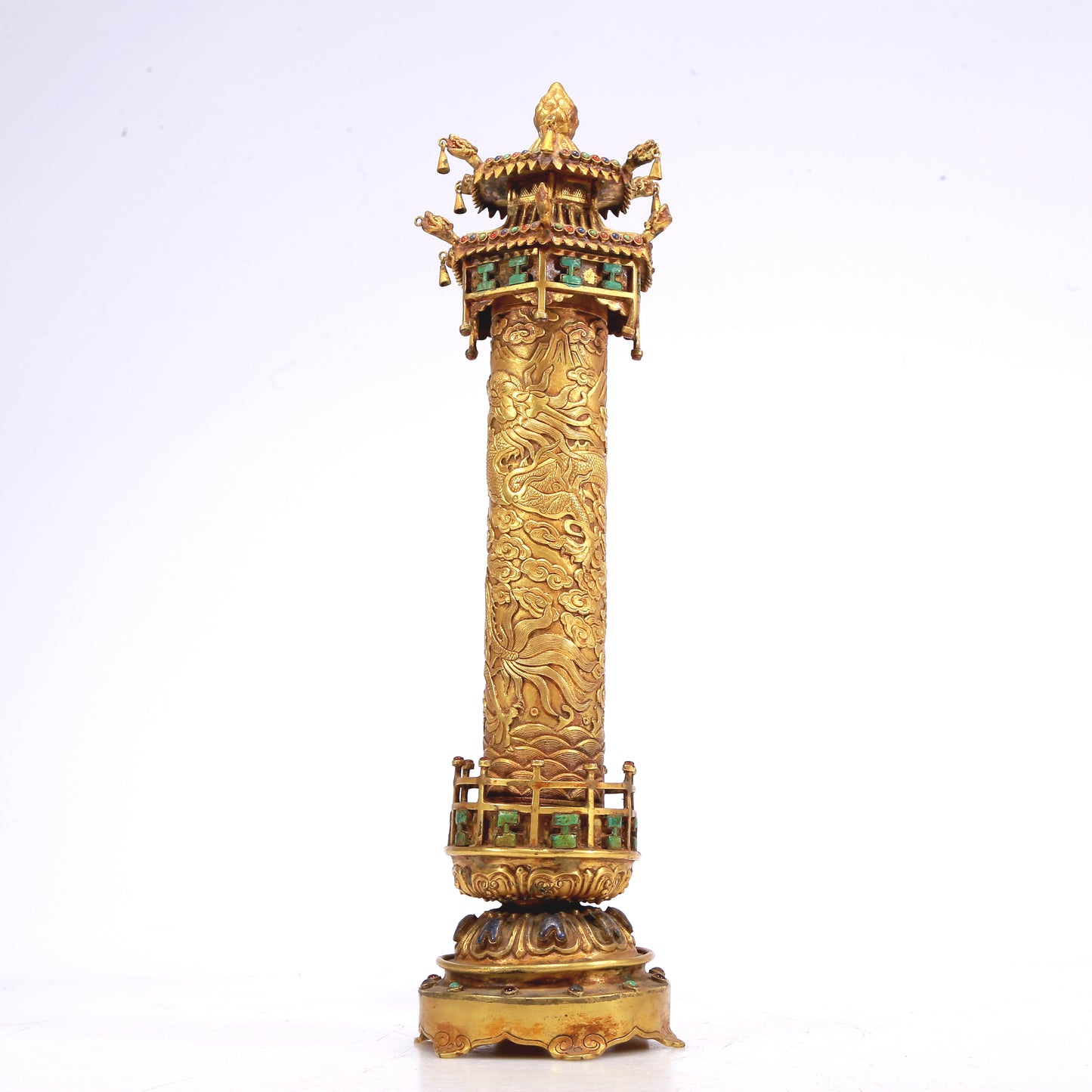 An Excellent Pair Of Gilt-Bronze Gem-Inlaid 'Dragon& Auspicious Cloud' Decorations