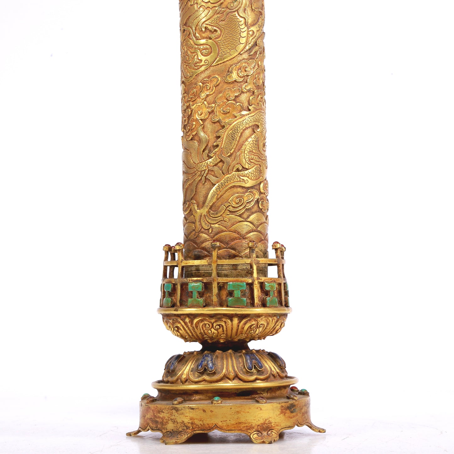 An Excellent Pair Of Gilt-Bronze Gem-Inlaid 'Dragon& Auspicious Cloud' Decorations