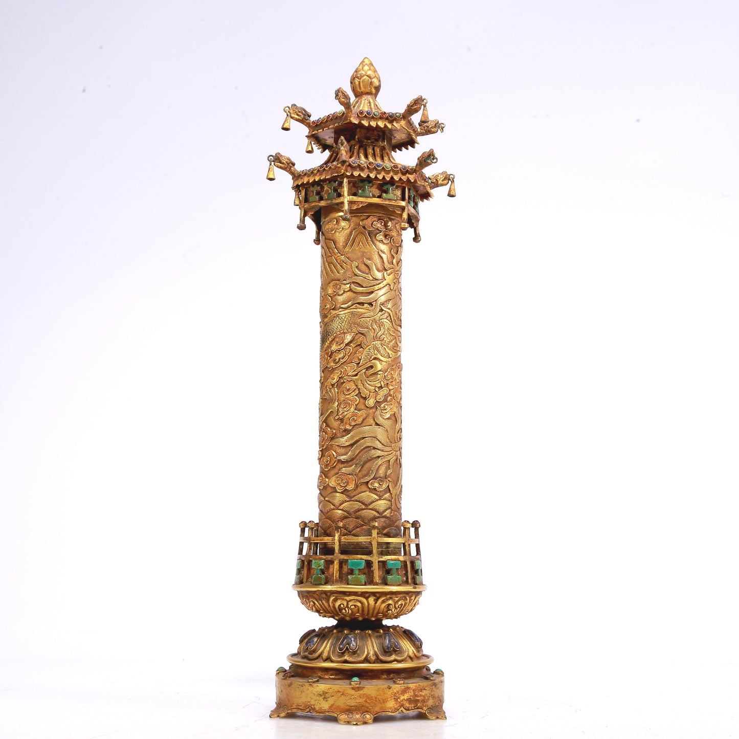 An Excellent Pair Of Gilt-Bronze Gem-Inlaid 'Dragon& Auspicious Cloud' Decorations