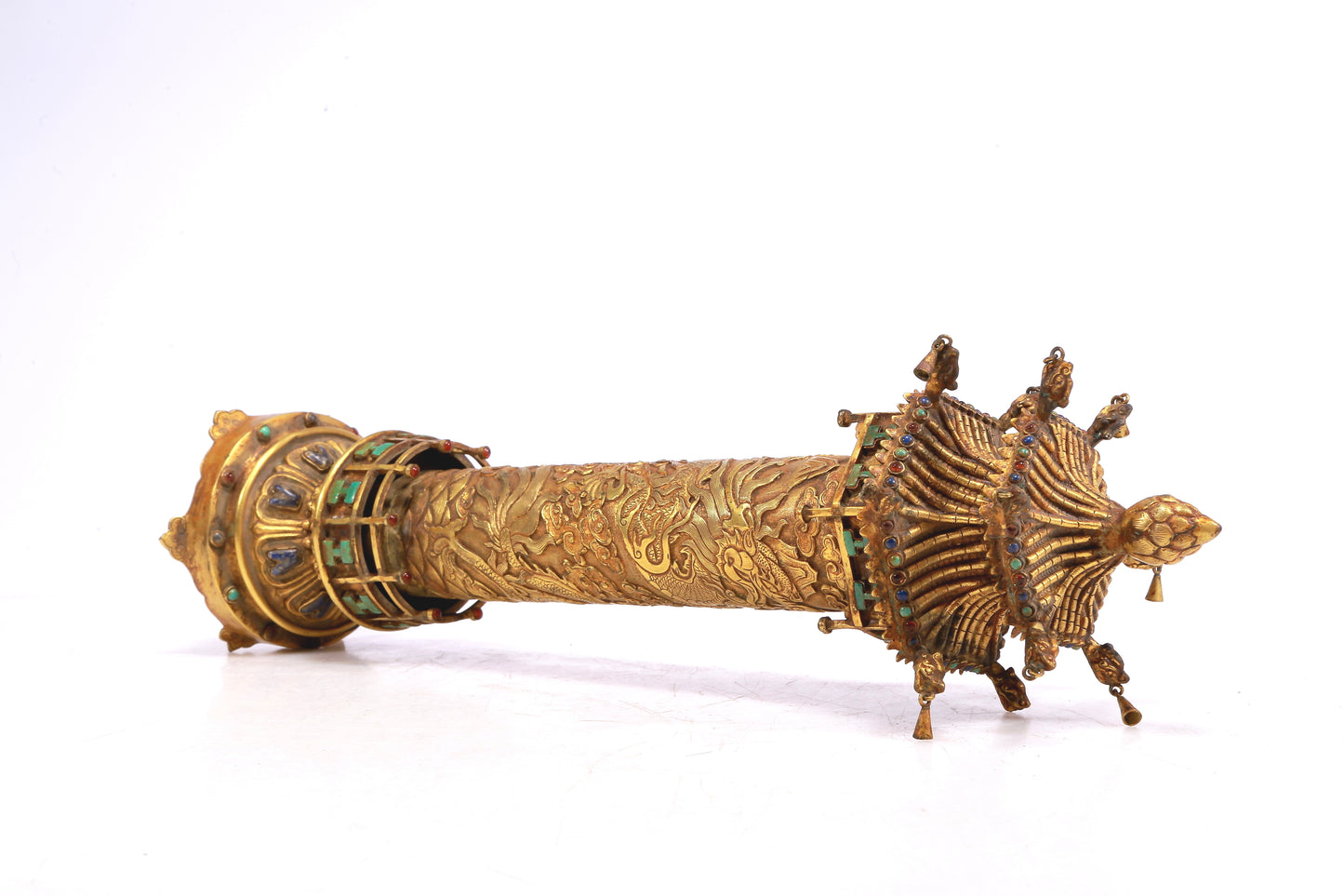 An Excellent Pair Of Gilt-Bronze Gem-Inlaid 'Dragon& Auspicious Cloud' Decorations