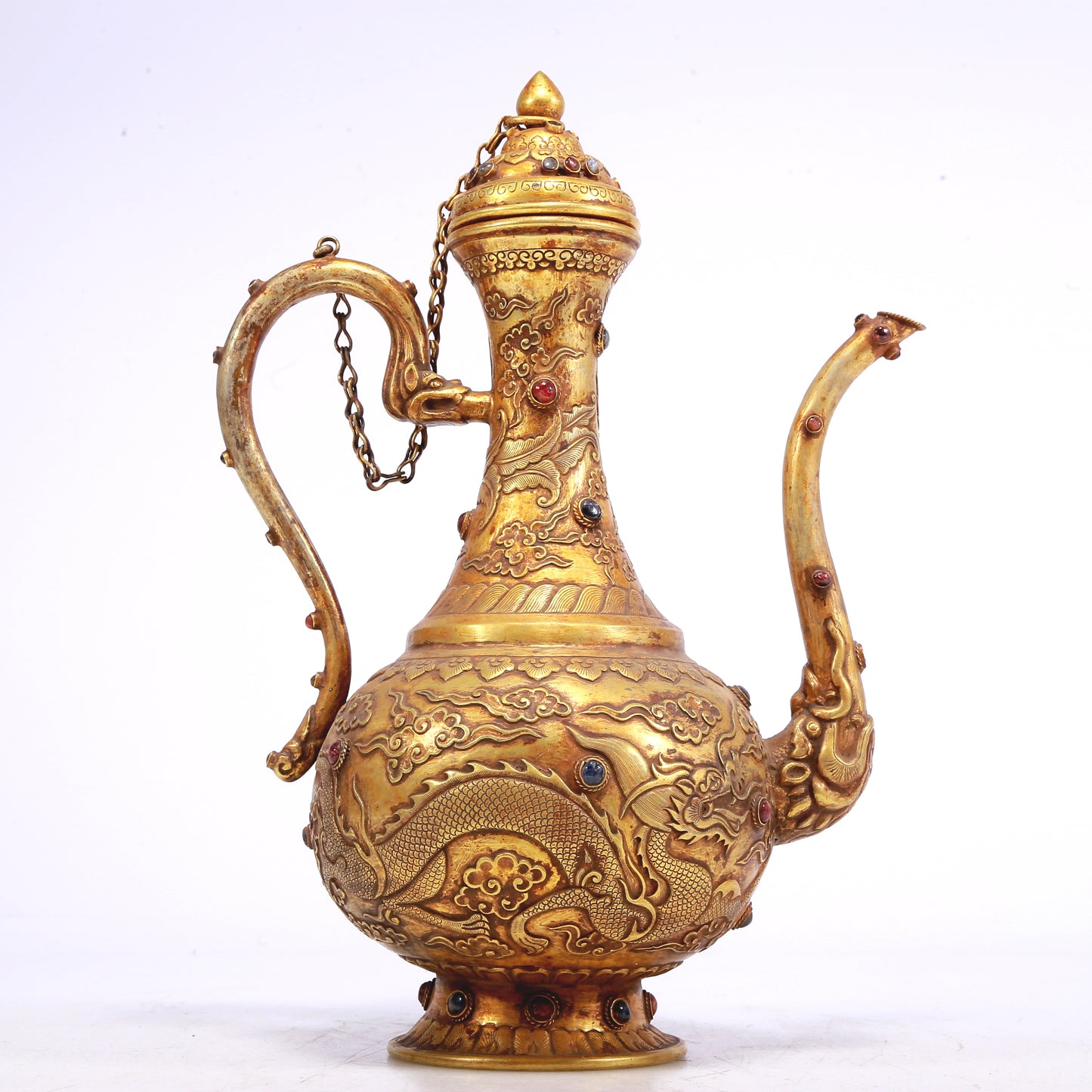 An Excellent Gilt-Bronze 'Dragon, Phoenix, Auspicious Cloud' Ewer